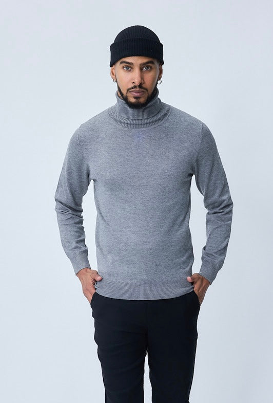 Pull Col roulé fin gris