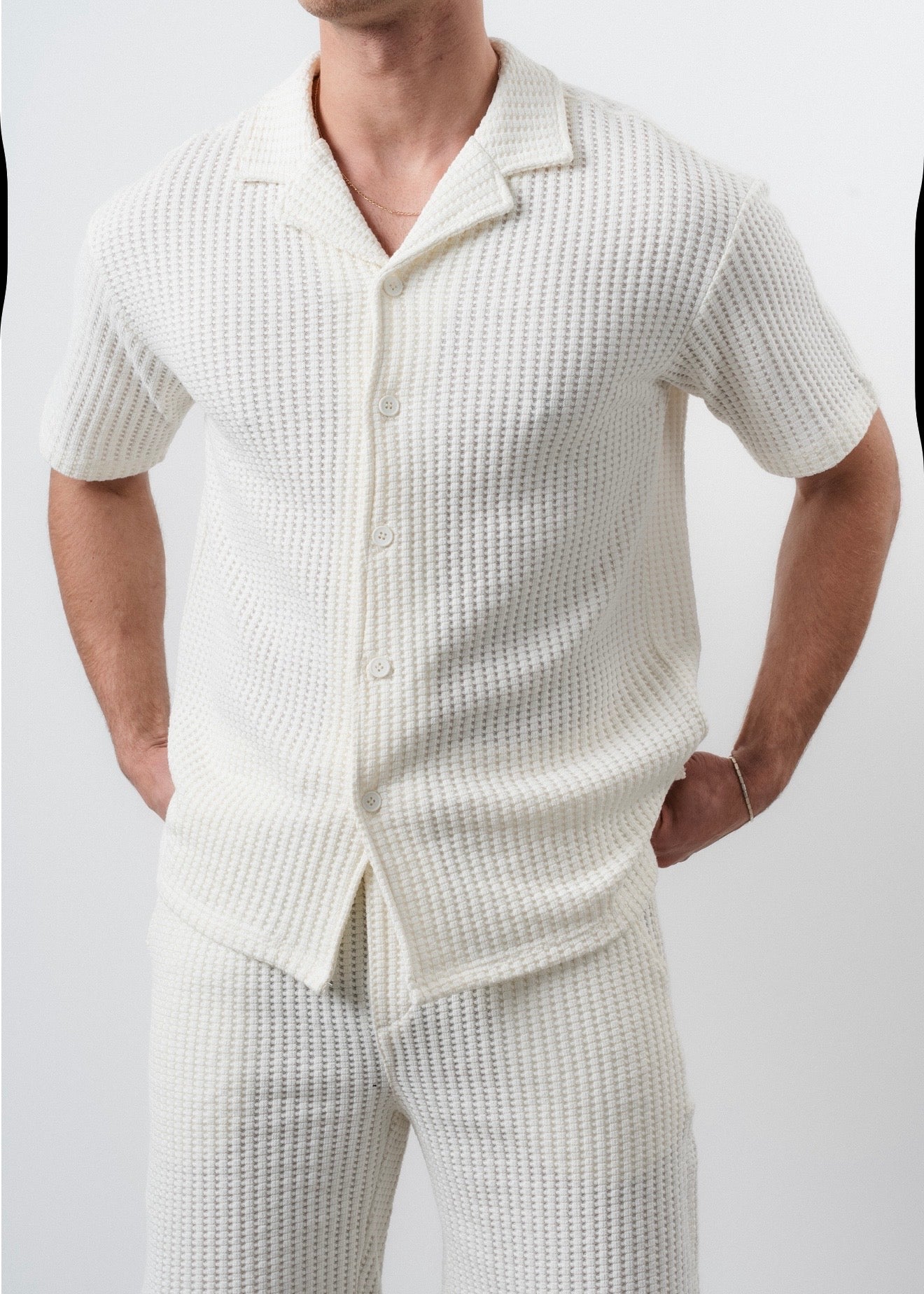 Ensemble short chemise maille blanc