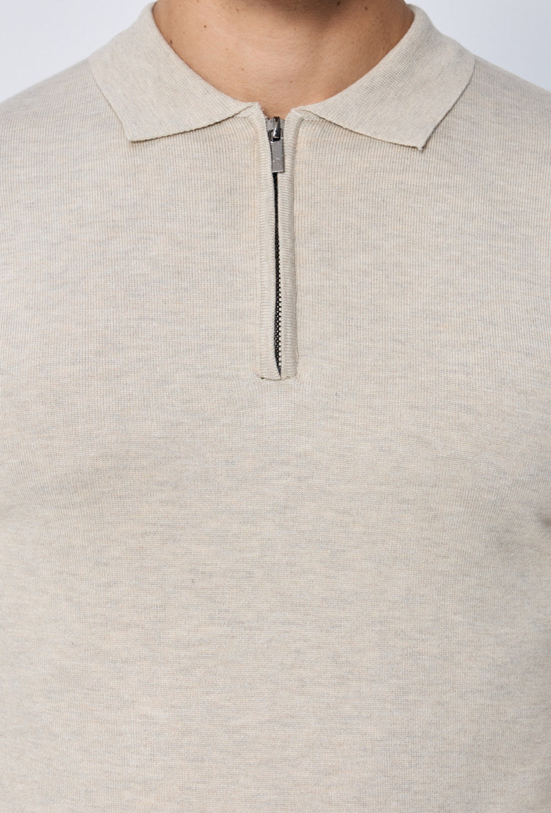 Polo zip manche longue beige