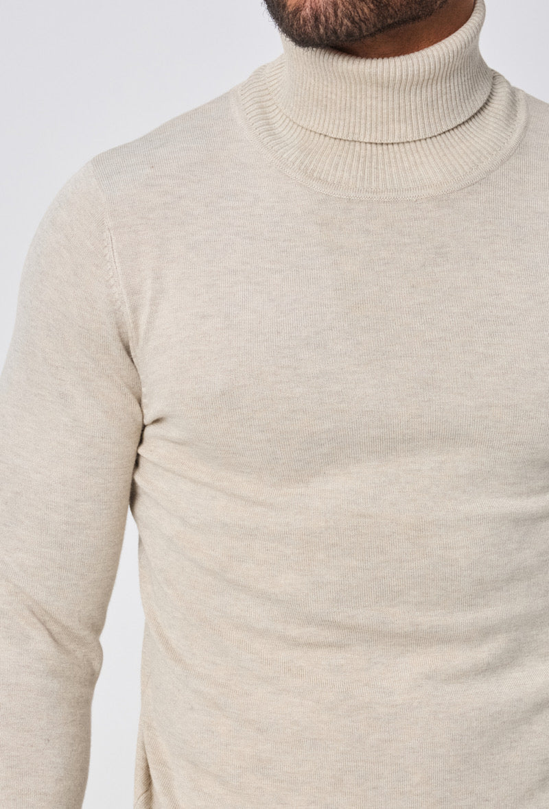 Pull Col roulé fin beige