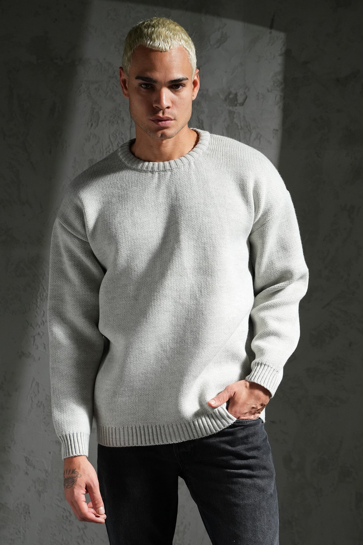Pull épais maille gris clair