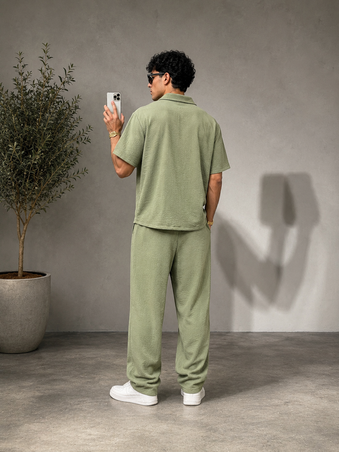 Ensemble pantalon + chemise gaz coton kaki