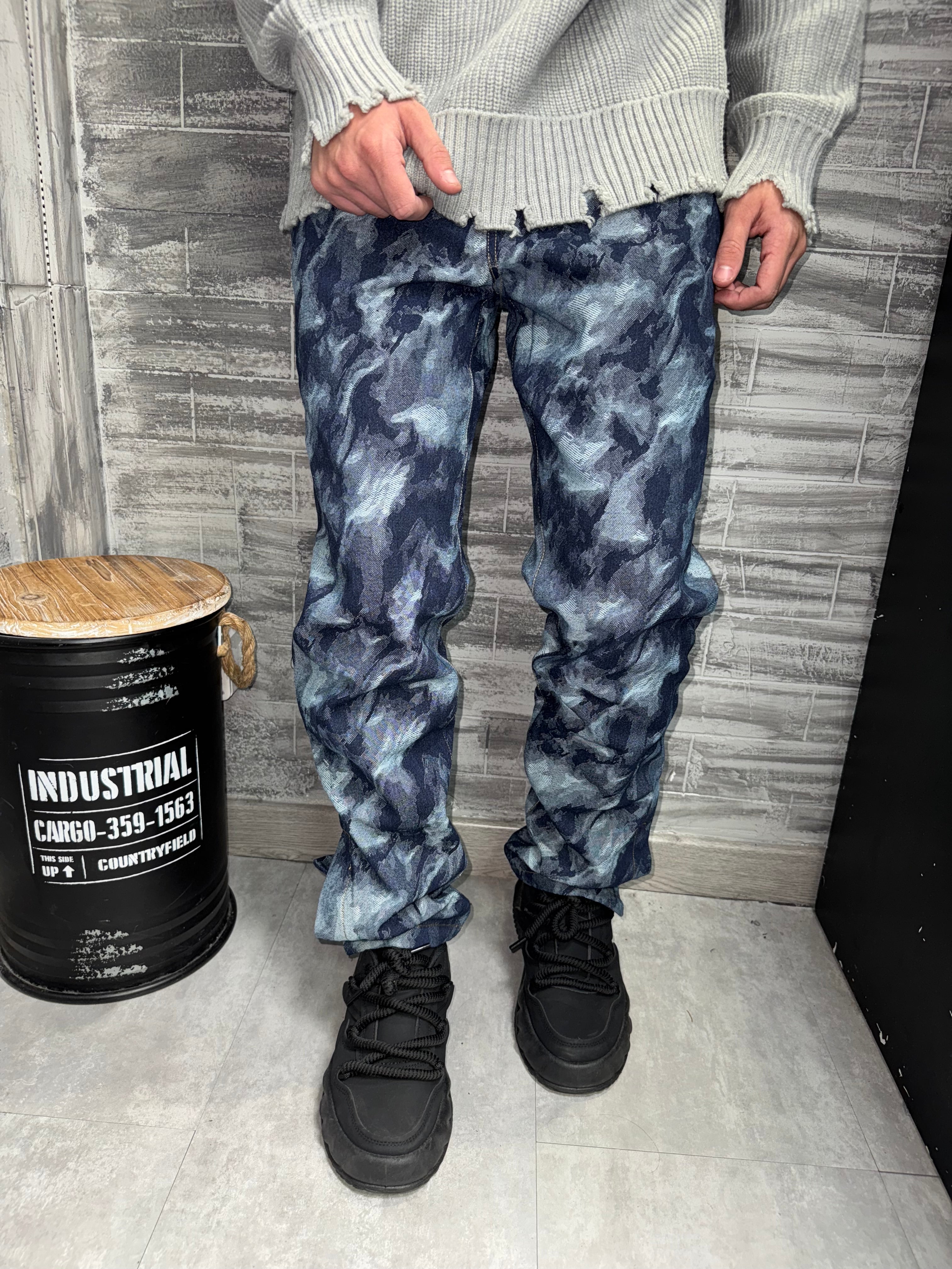 Jean camo bleu boutons