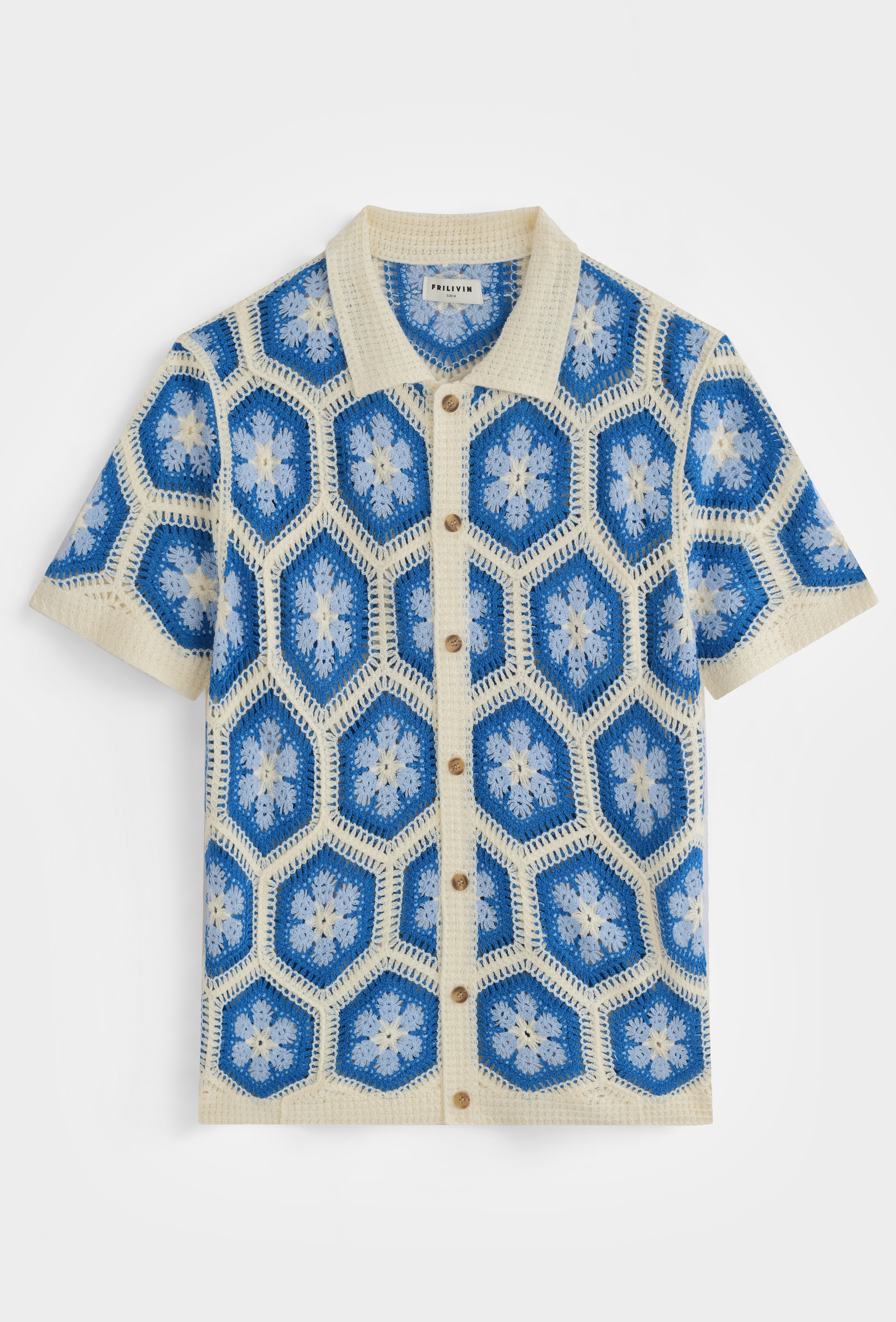 Chemise crochet bleu / blanc