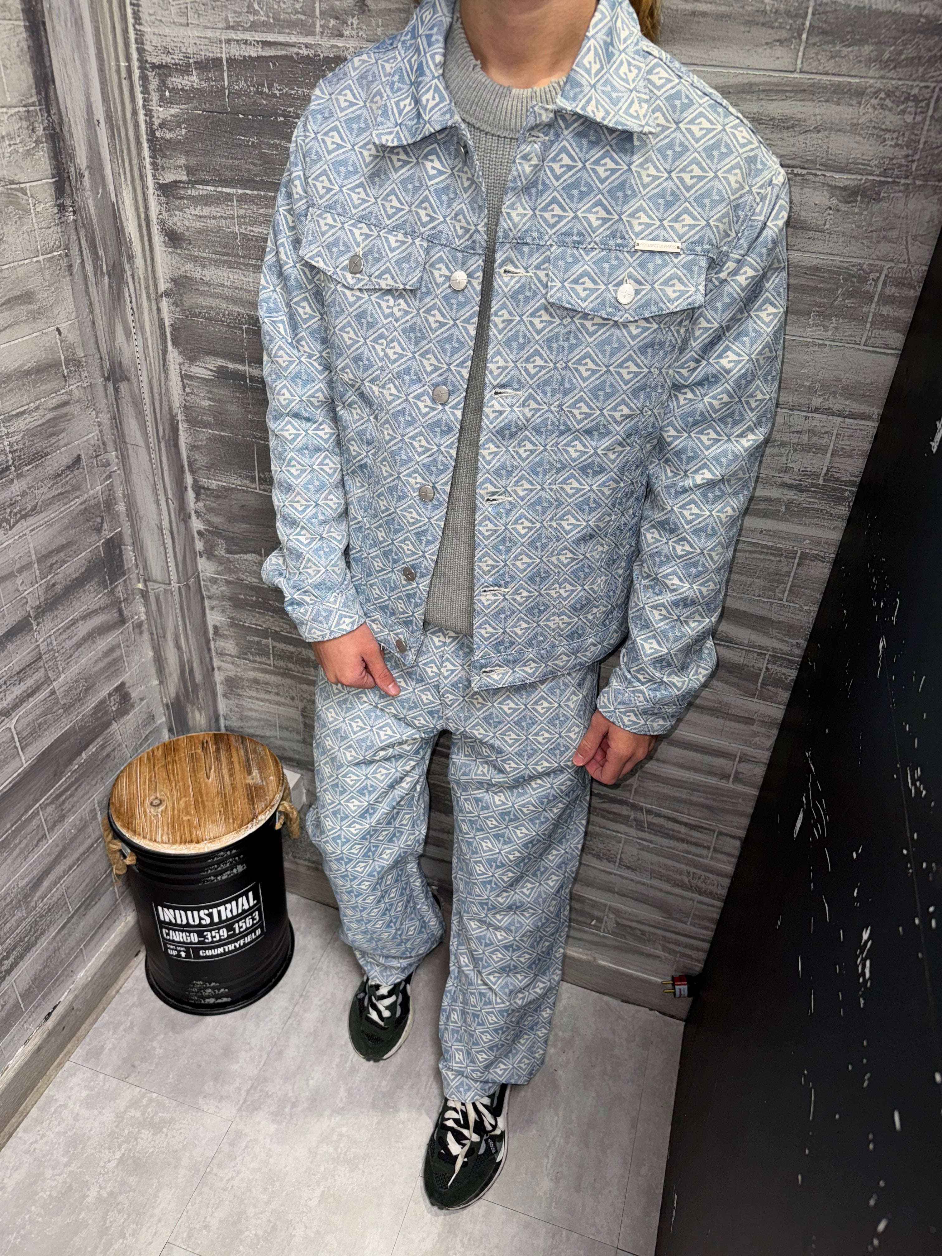 Veste Jean bleu motif géométrique