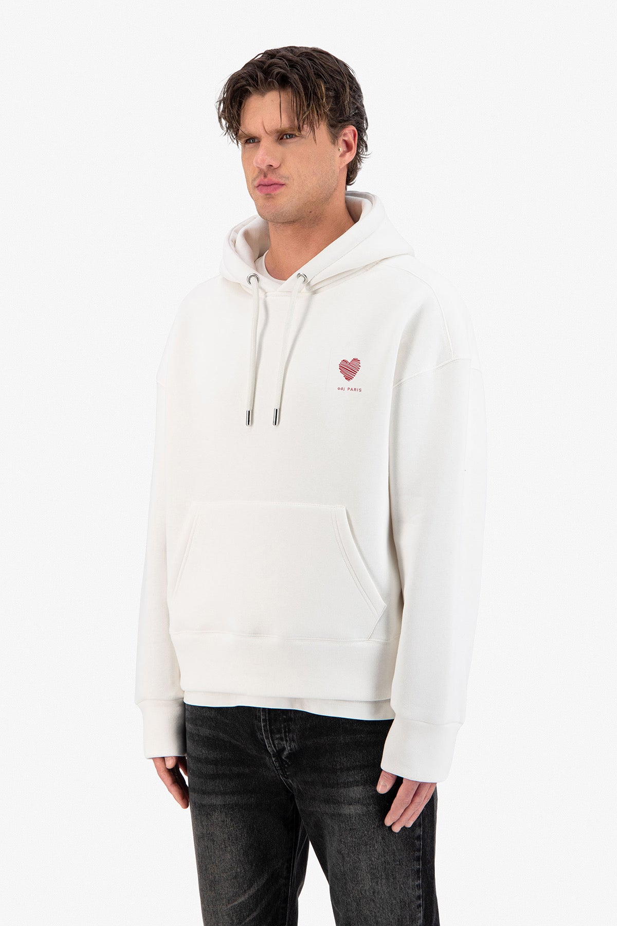 Sweat capuche blanc Amore Coeur rouge