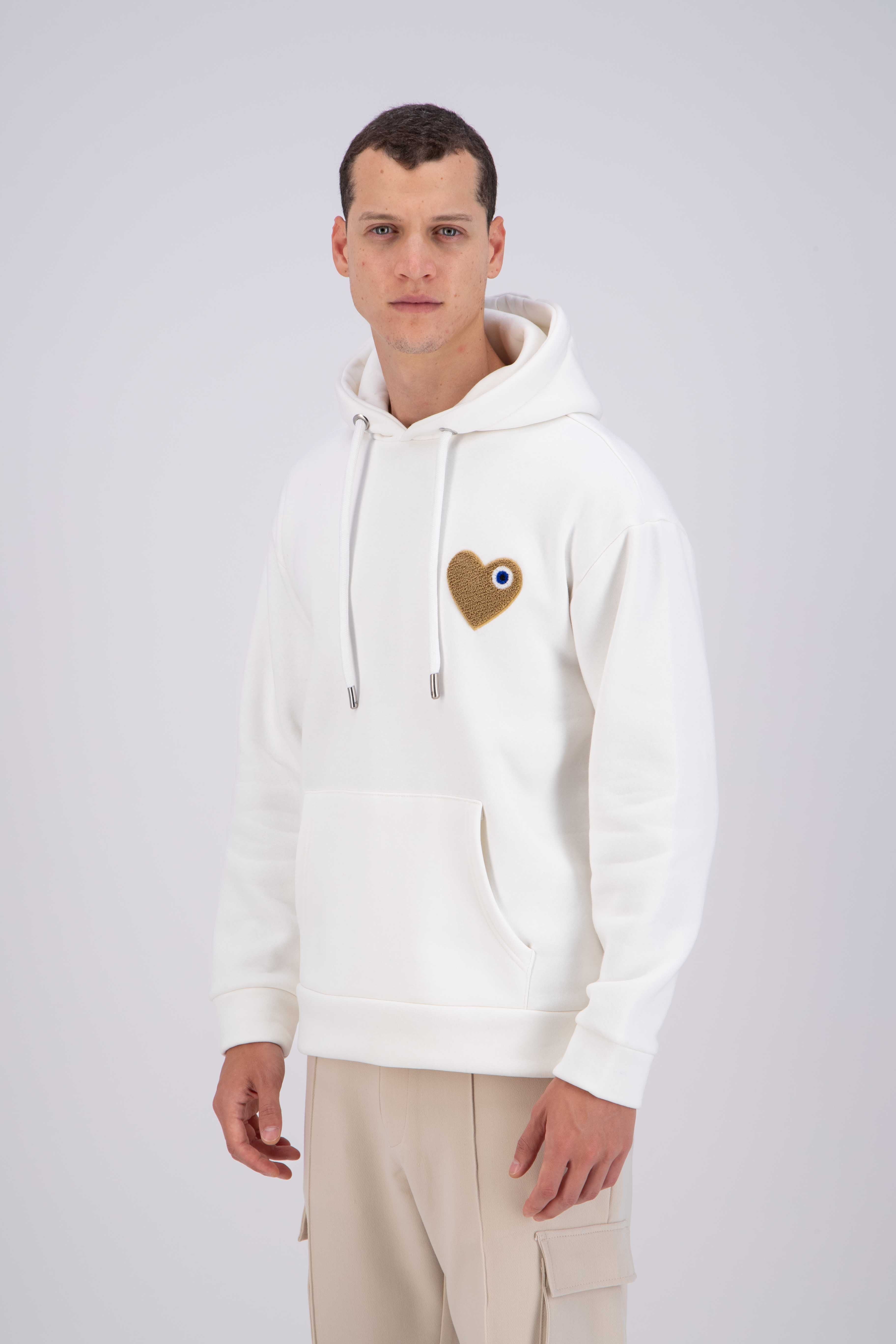 Sweat capuche Blanc Cœur beige