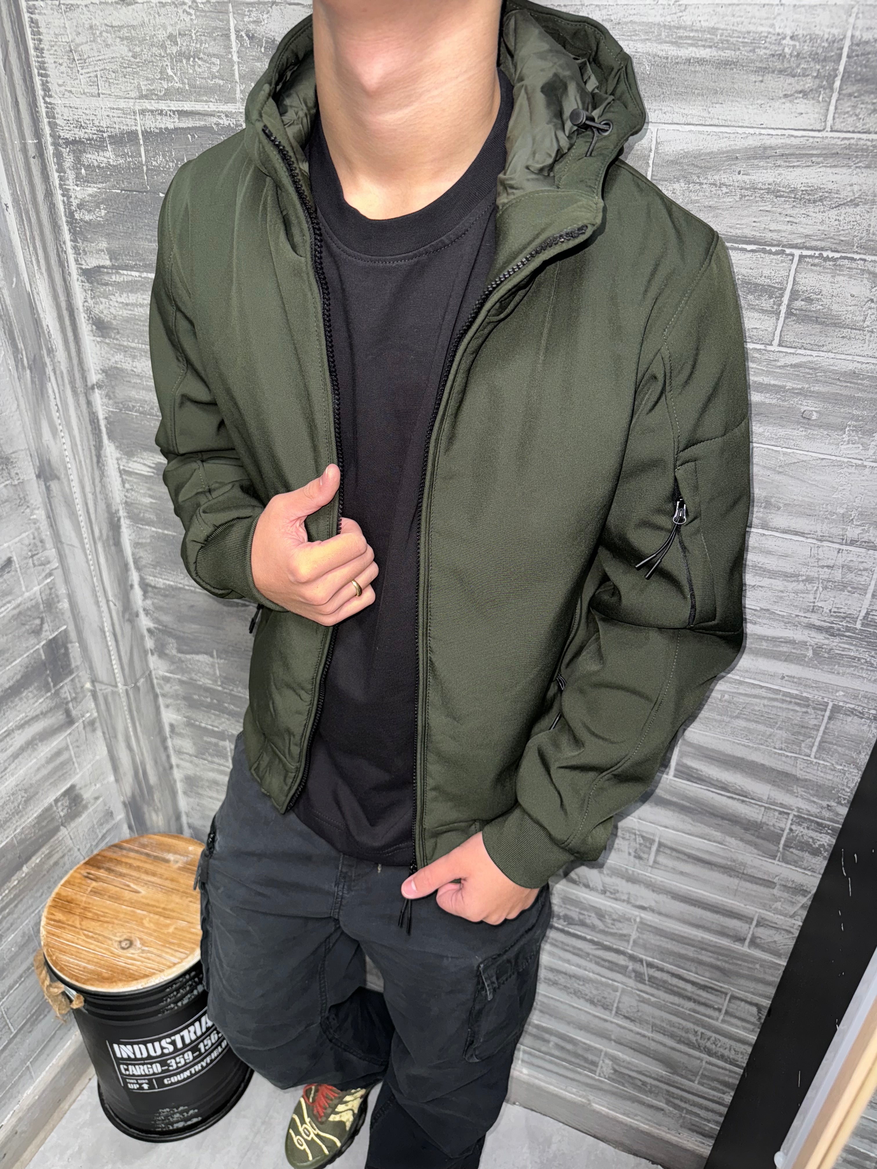 Black hooded jacket