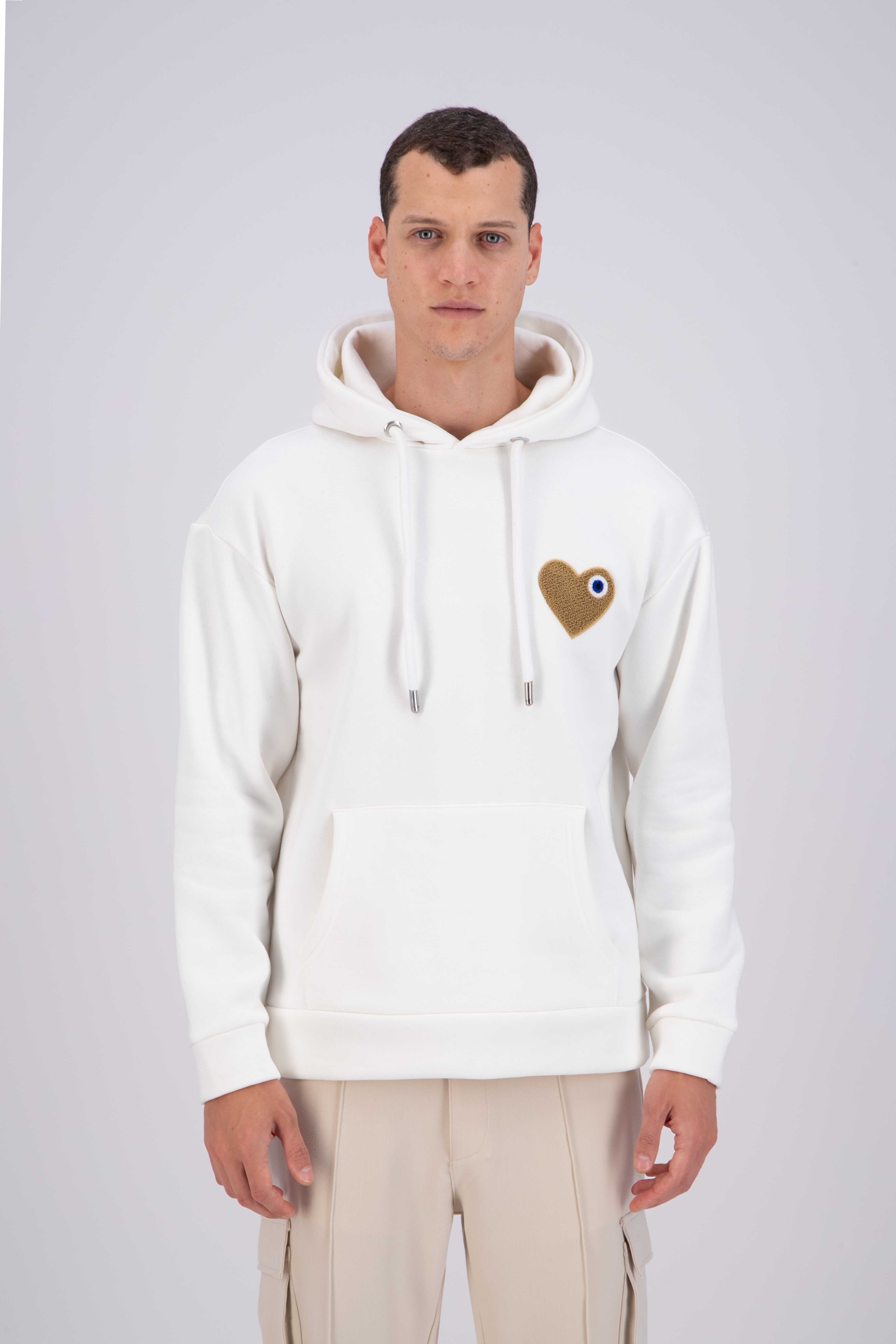 Sweat capuche Blanc Cœur beige