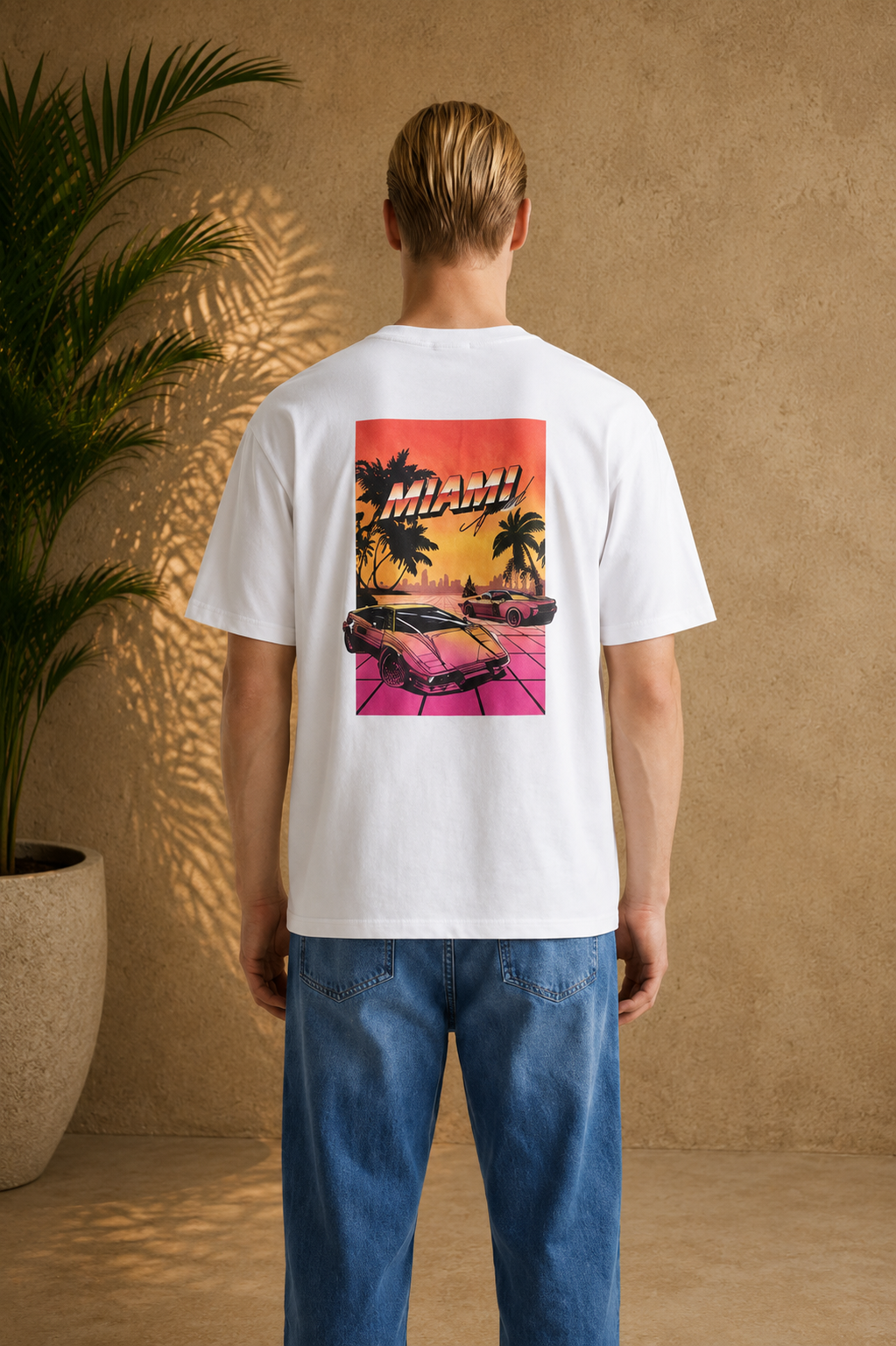 T-shirt Miami Sunset blanc