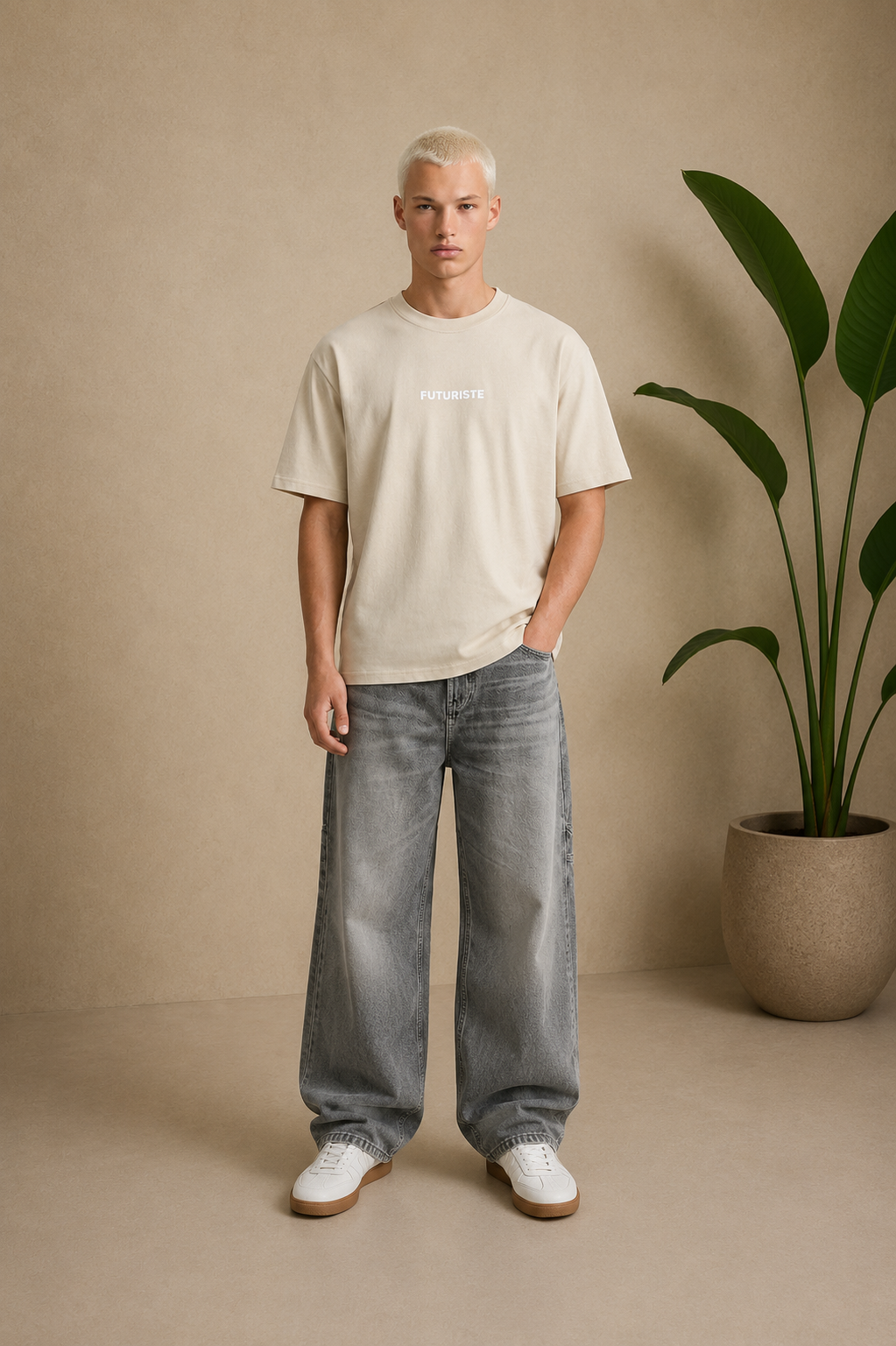 T-Shirt ART futuriste beige