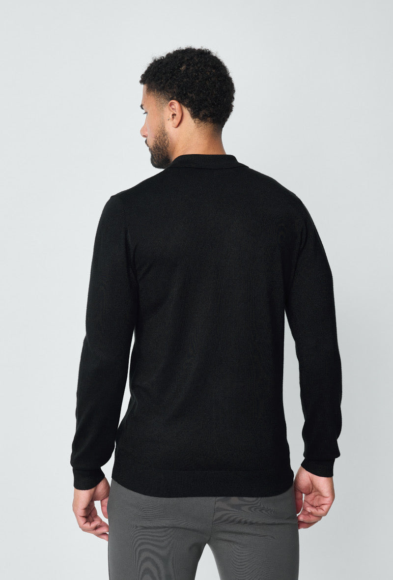 Polo zip manche longue noir