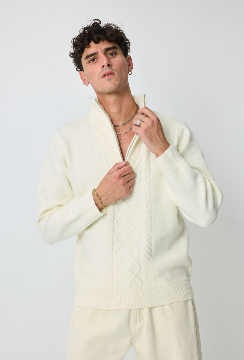 Pull maille blanc col zippé