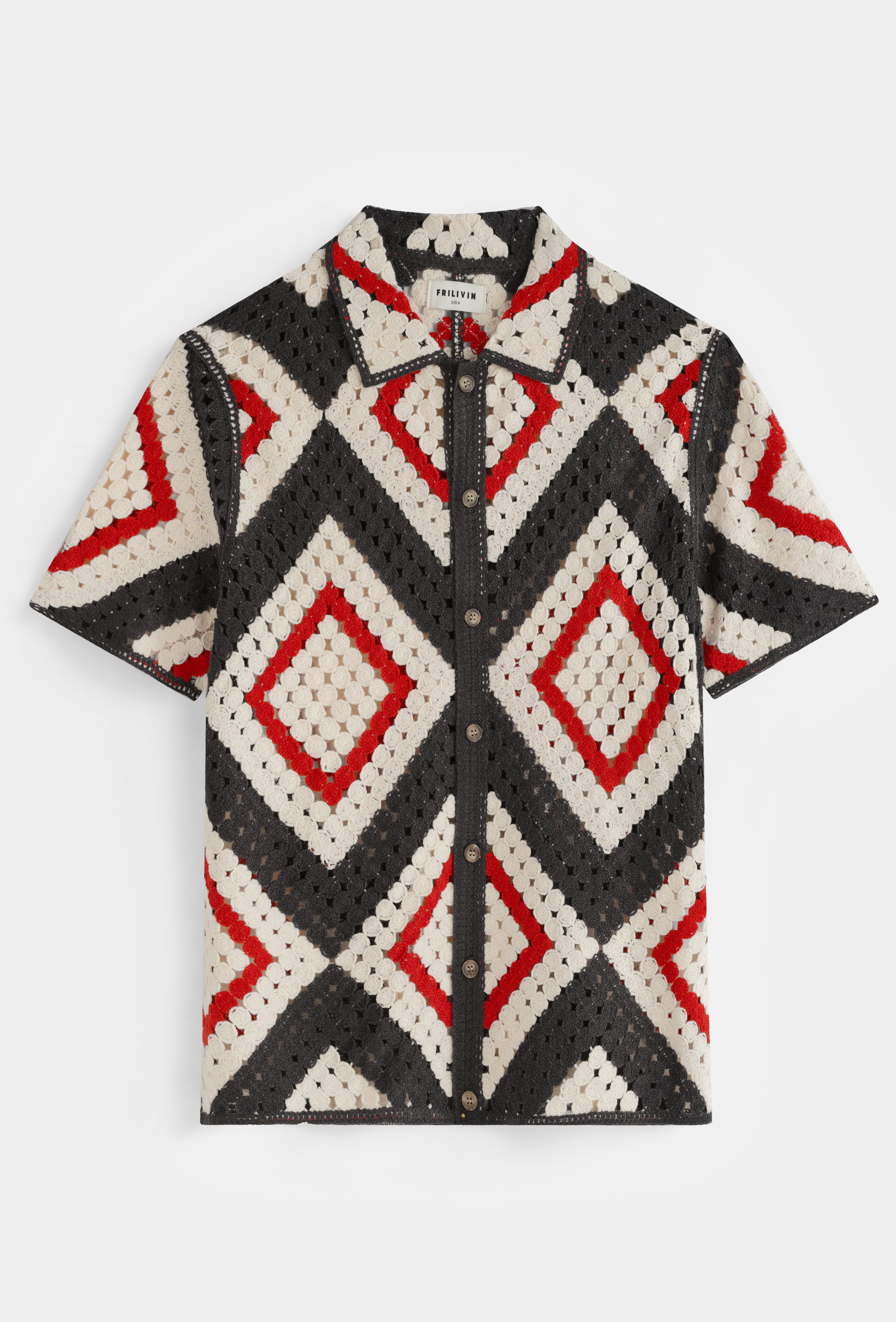 Chemise crochet gris / rouge