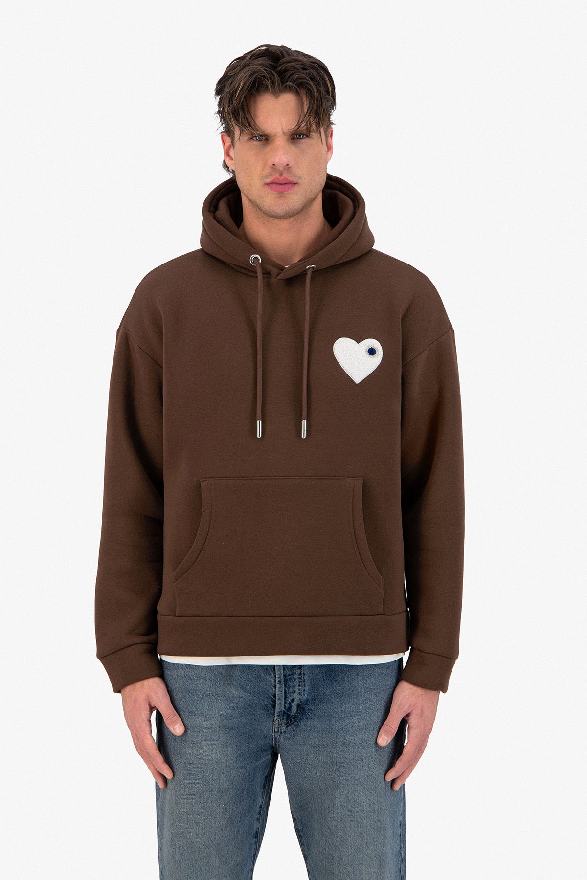 Sweat capuche marron Cœur noir