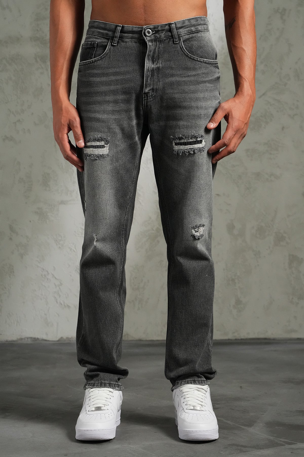 Jean regular gris destroy