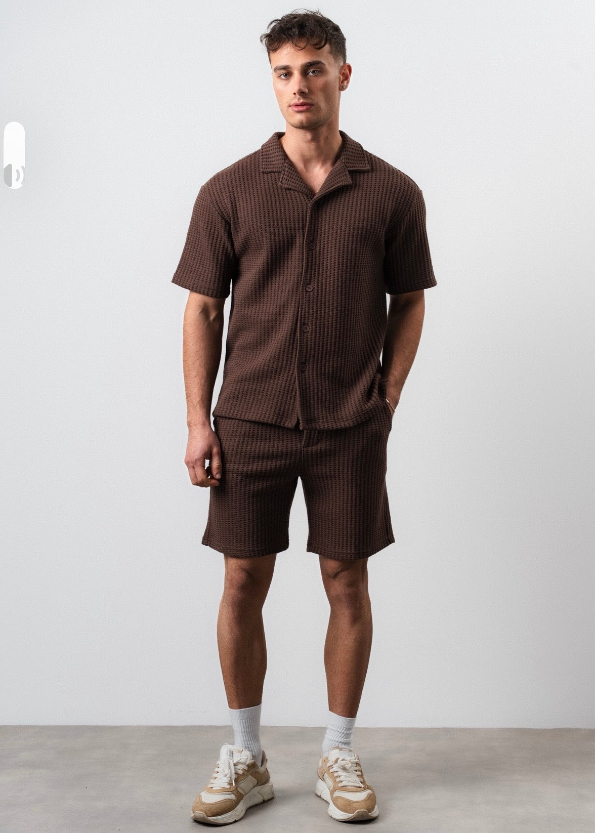 Ensemble short chemise maille marron