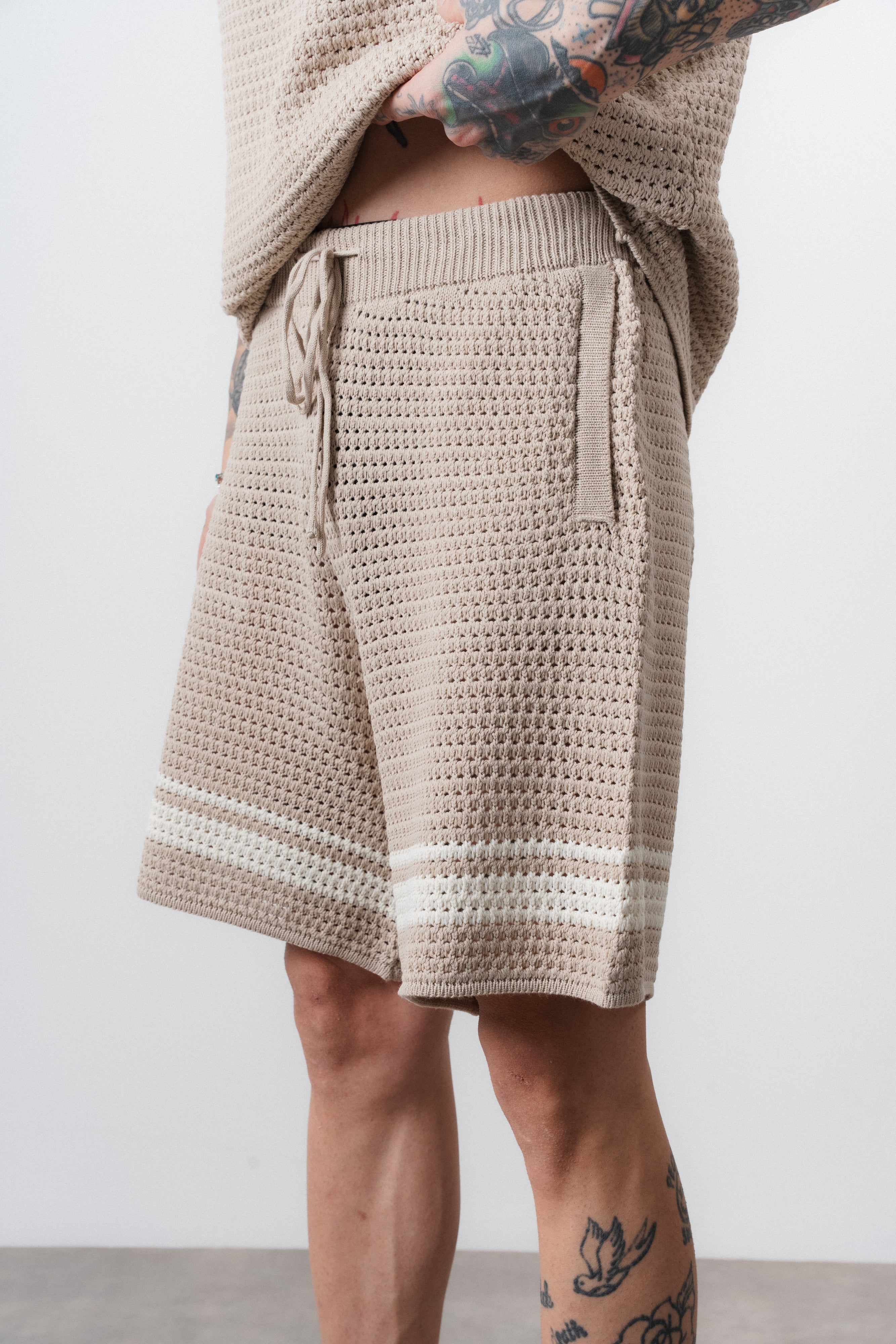 Ensemble short t-shirt maille beige