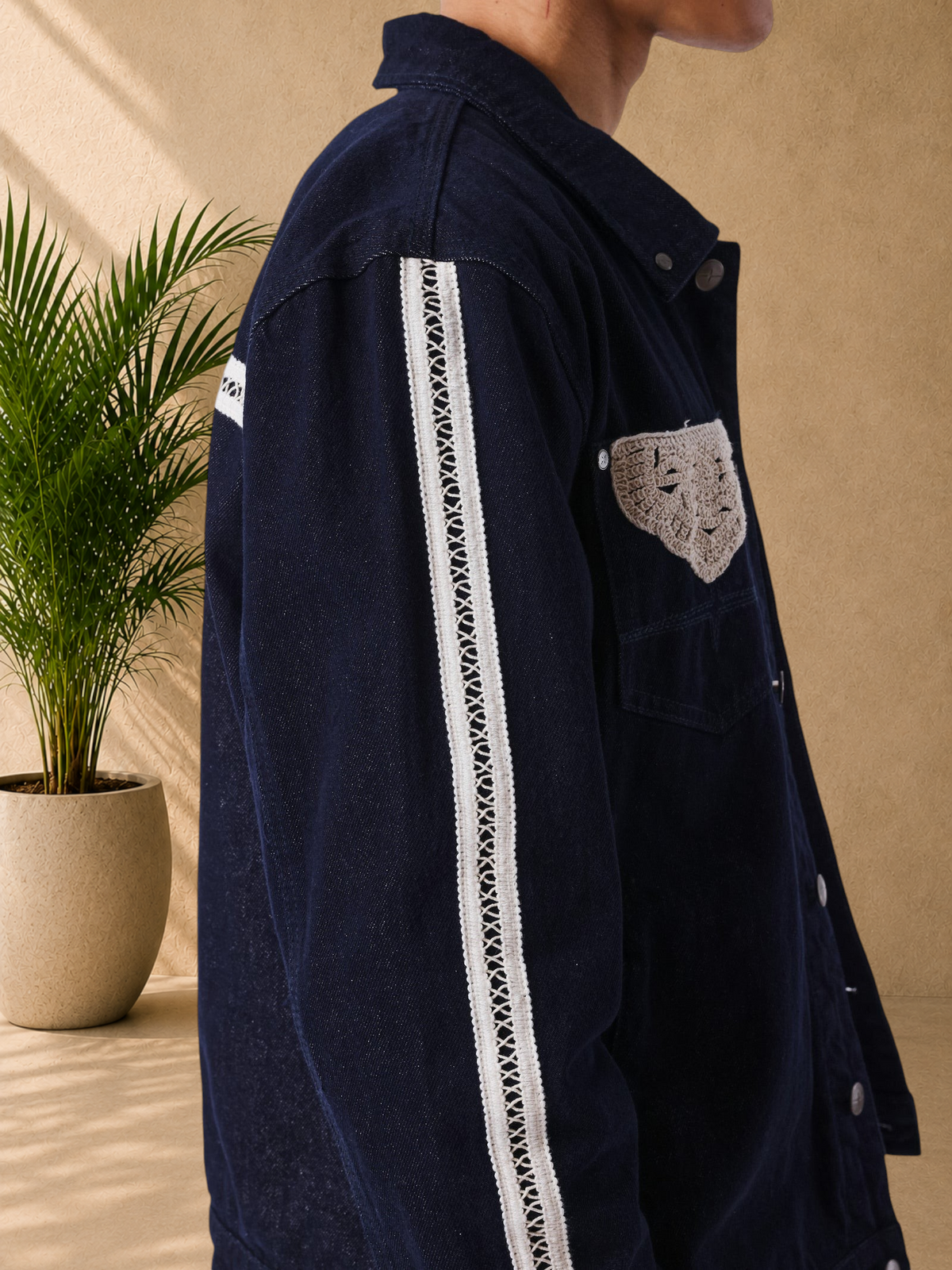 PXP - VESTE EN DENIM BANDE CROCHET BEIGE