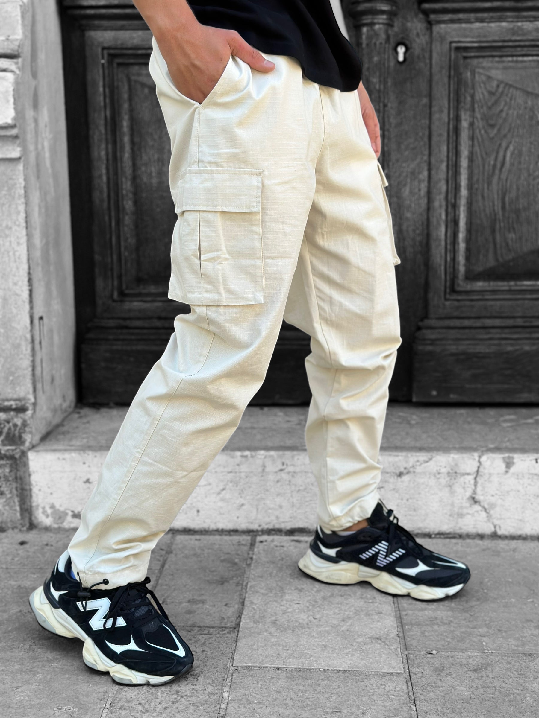 SikSilk - Pantalon cargo élastiques décontractés écru - Stayin