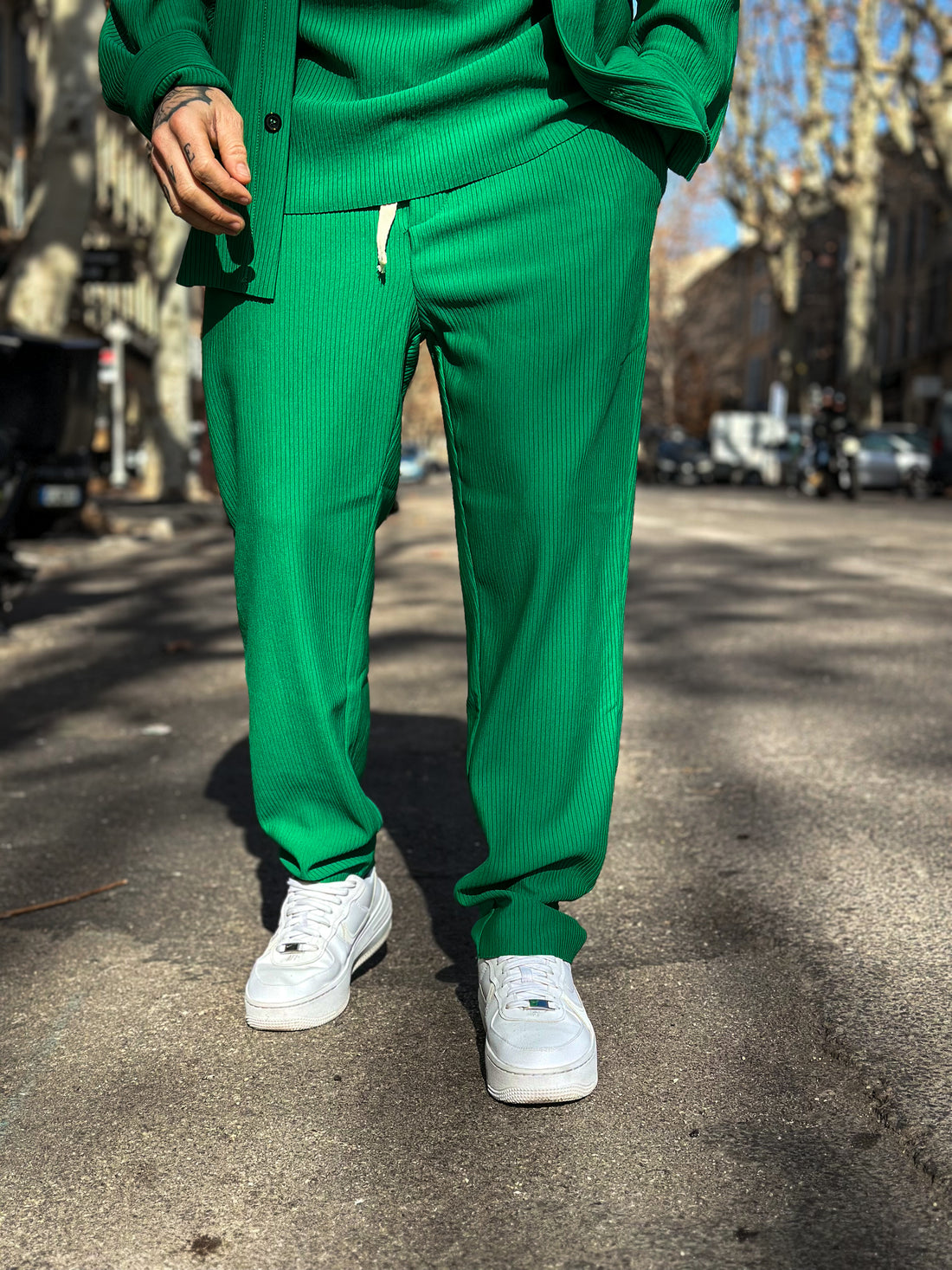 Pantalon Pablo vert texturé
