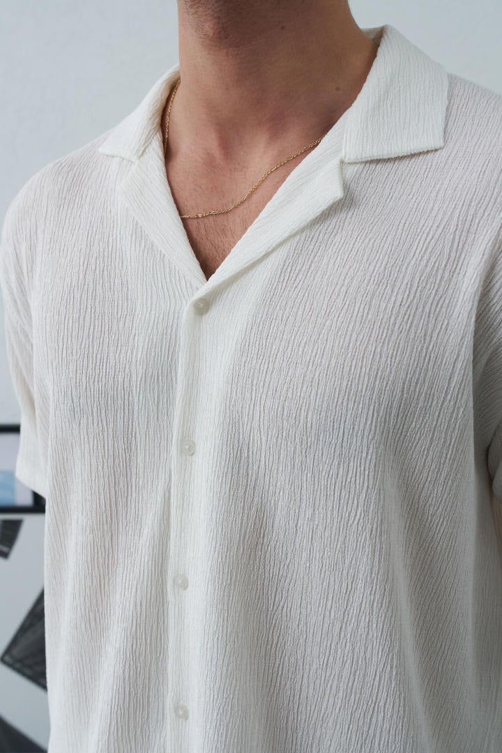 Chemise manches courtes texturée blanche