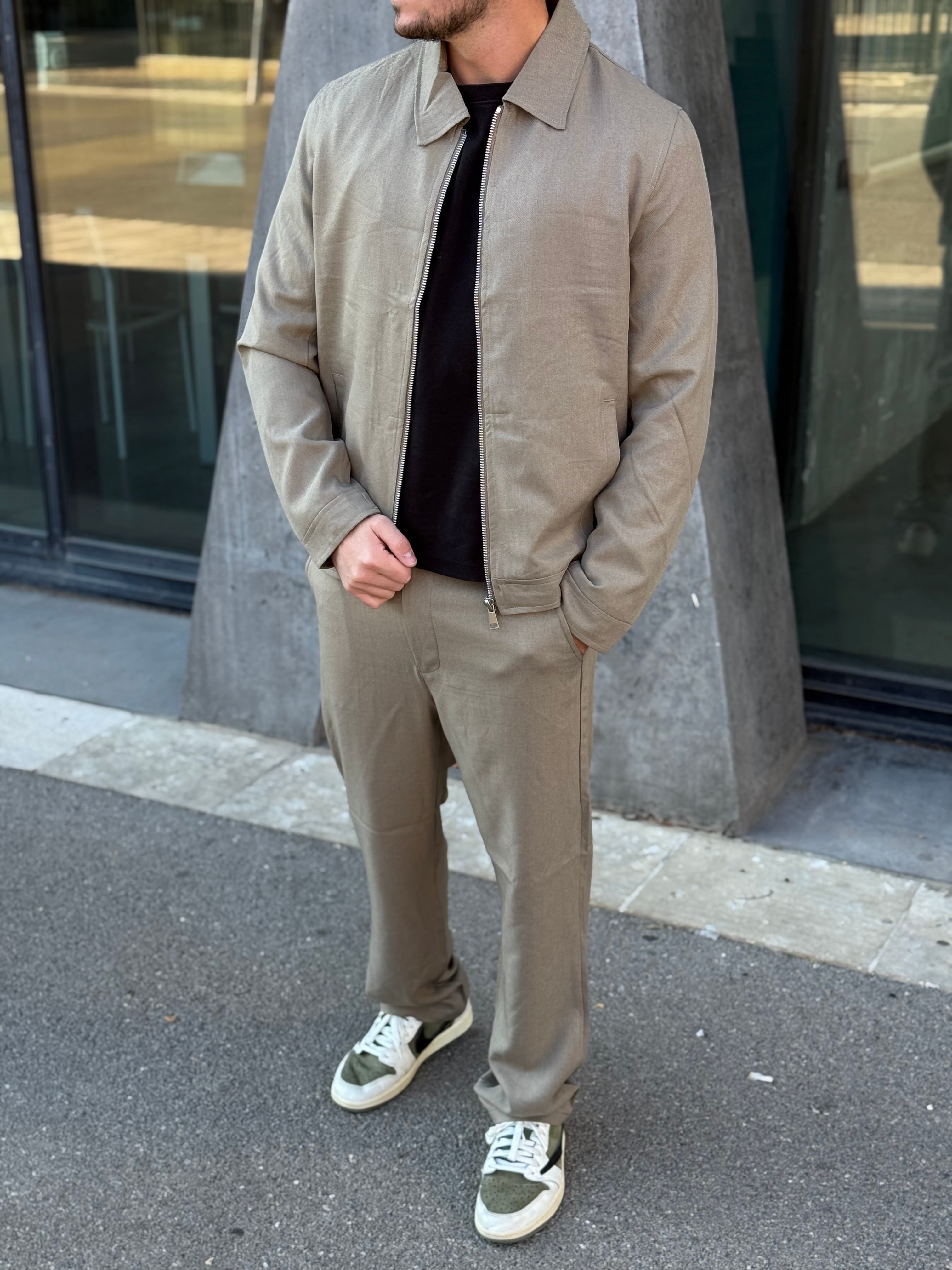 Ensemble pantalon + veste beige foncé