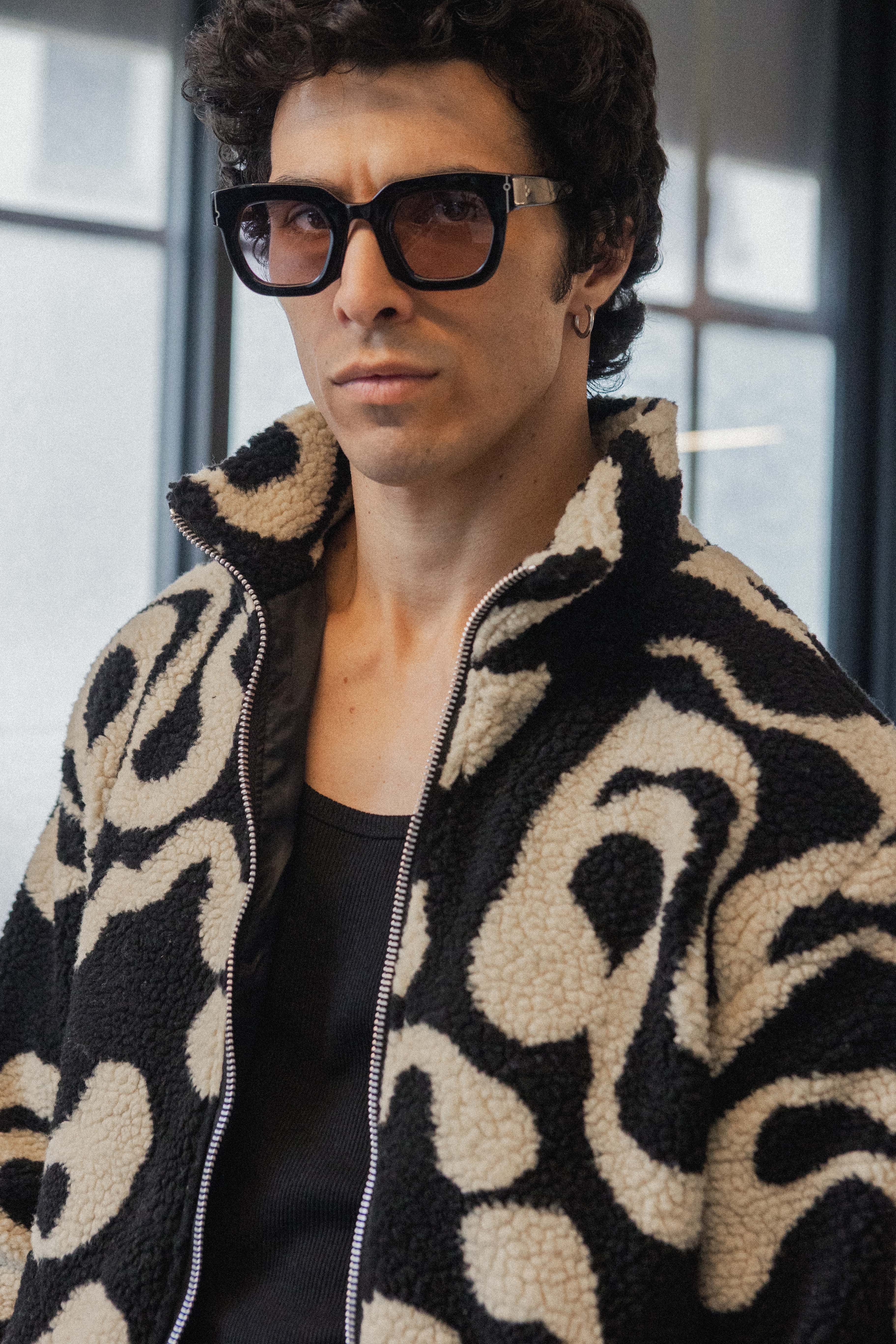 Veste laine beige noir