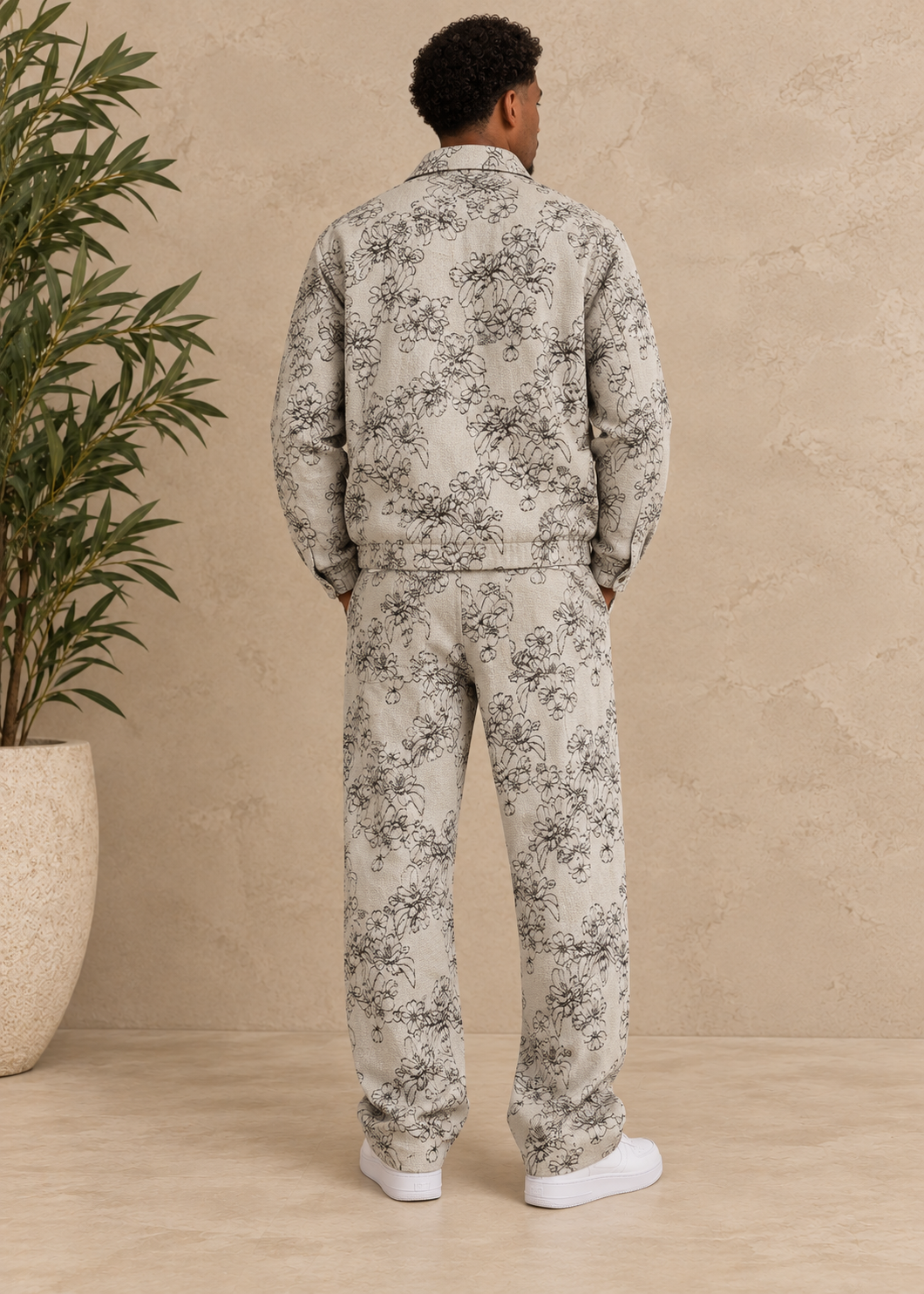 Ensemble beige fleur noir