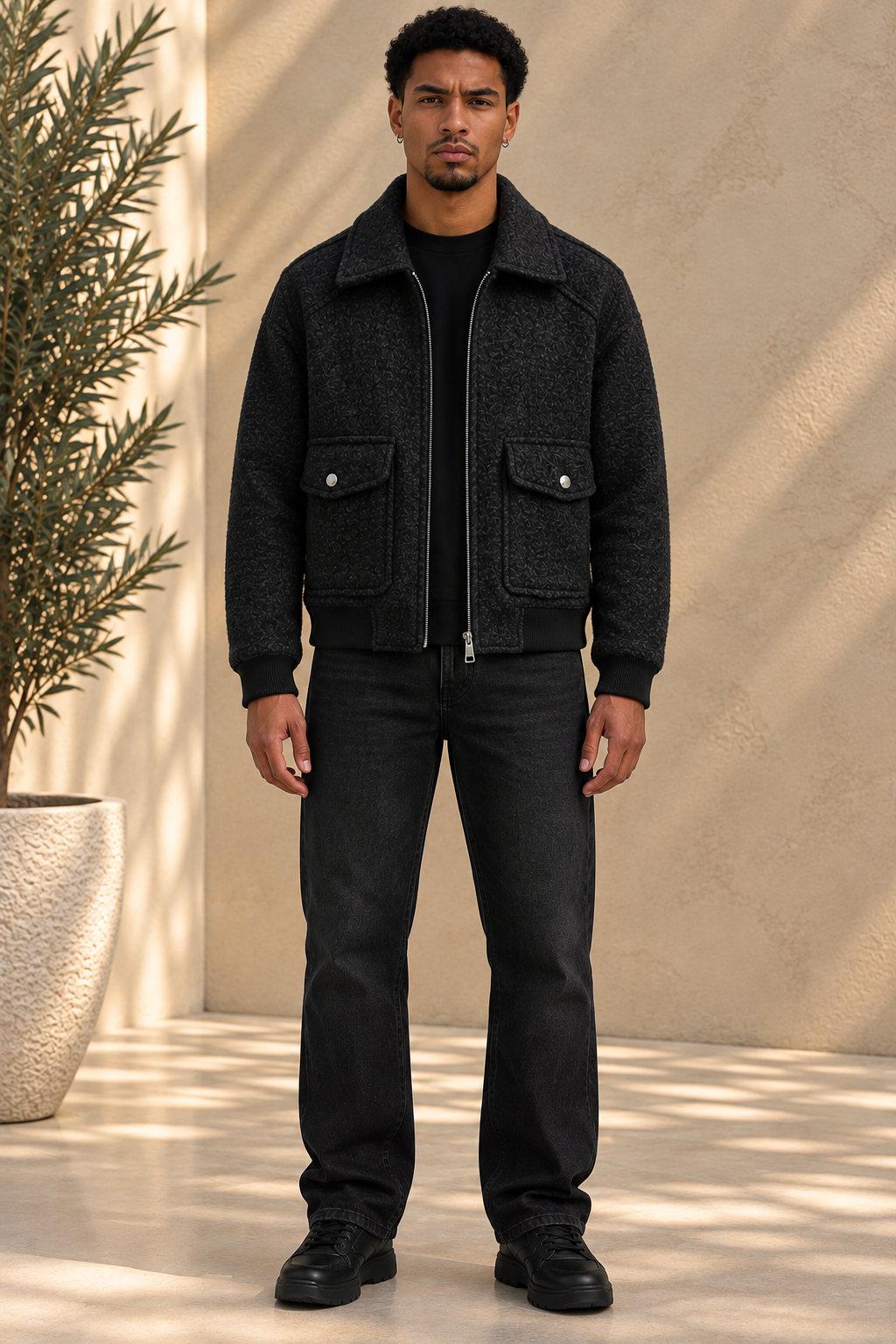 Veste laine bouclée noir