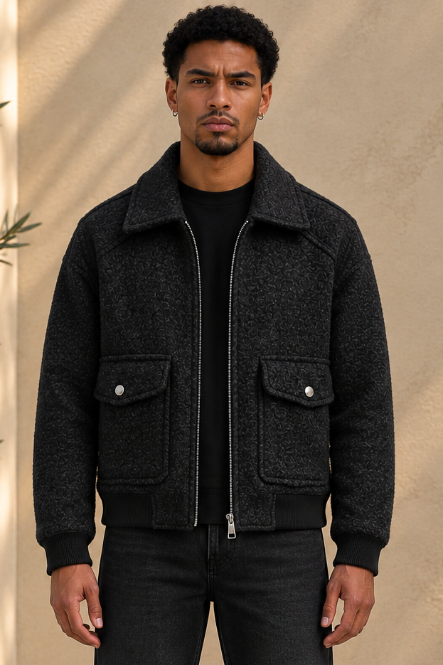 Veste laine bouclée noir