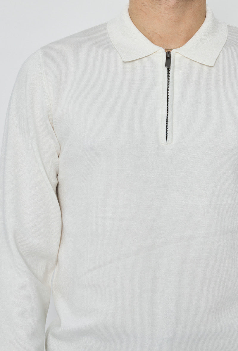Polo zip manche longue blanc