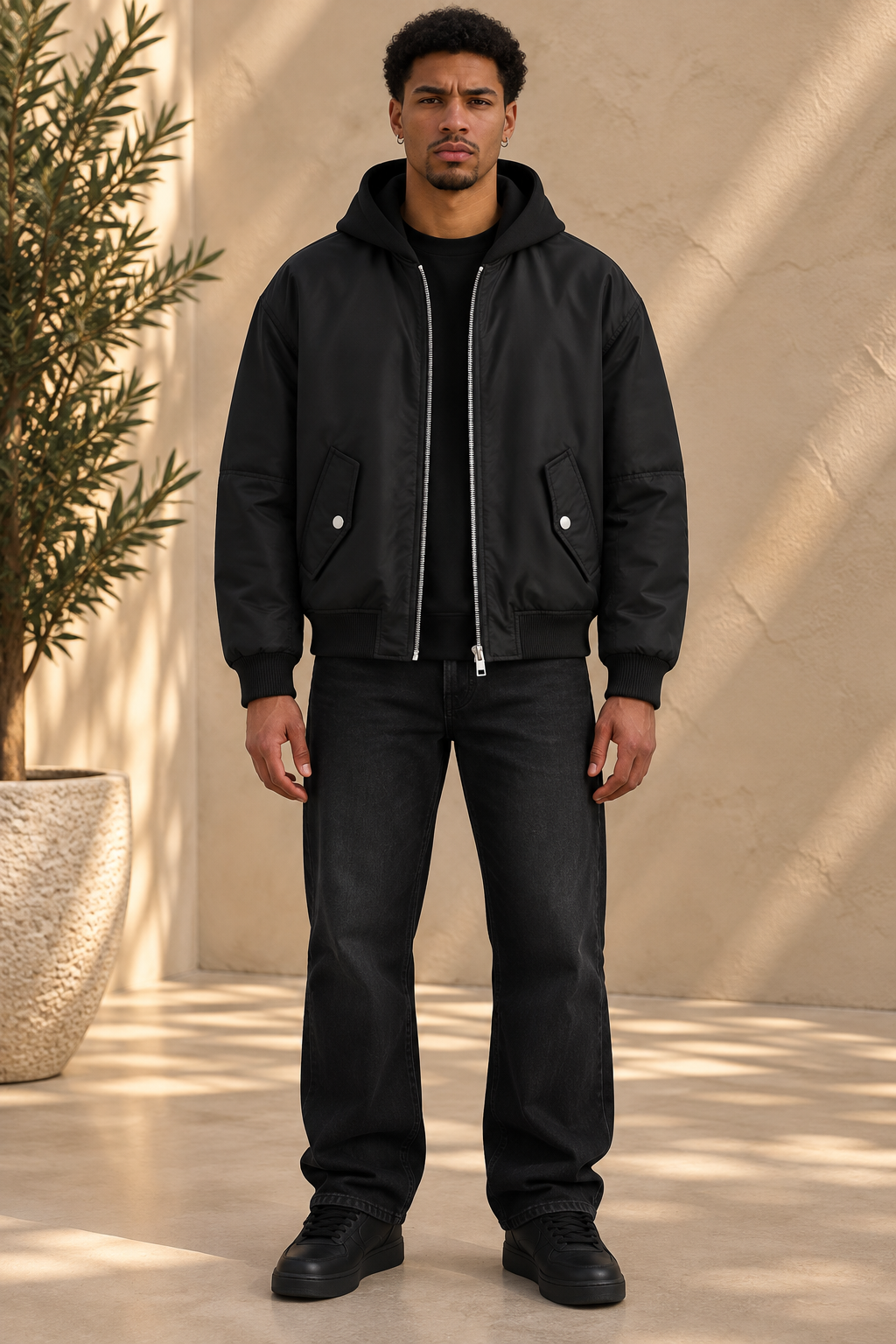 Veste bomber noire réversible nylon / Néoprène