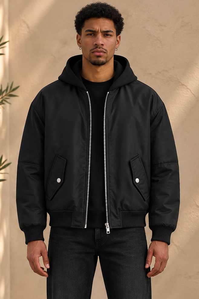 Veste bomber noire réversible nylon / Néoprène