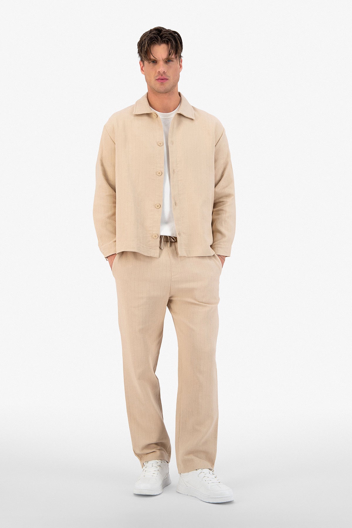Chemise manche longue Jacquard beige
