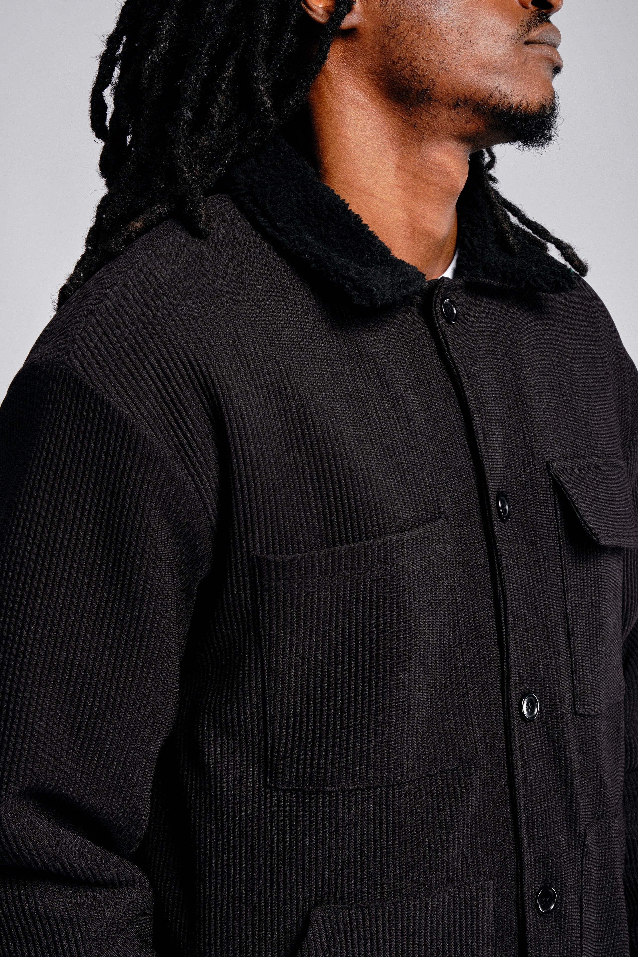 Veste fourrée plissée noir