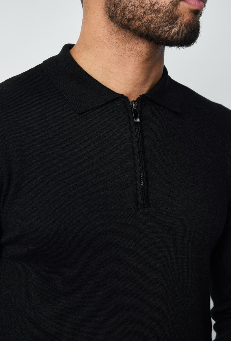 Polo zip manche longue noir