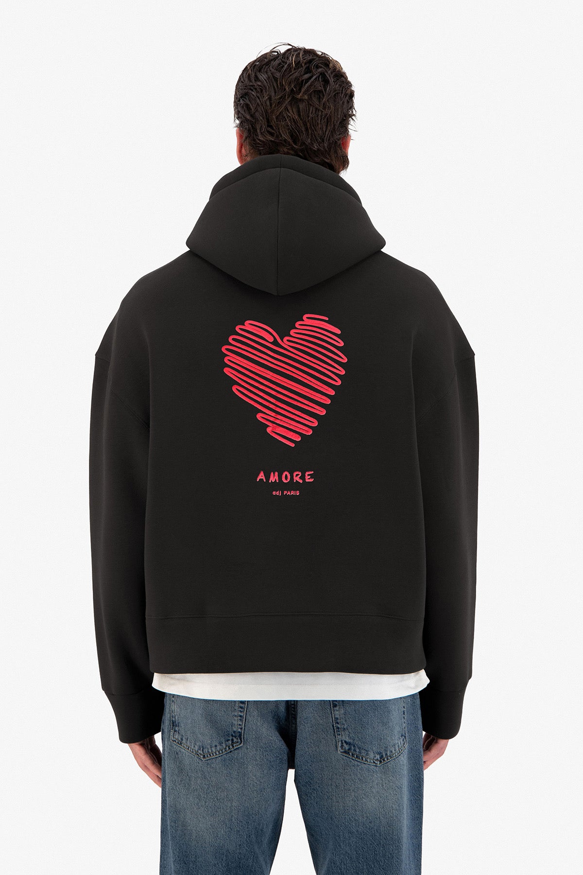 Sweat capuche noir Amore Coeur rouge