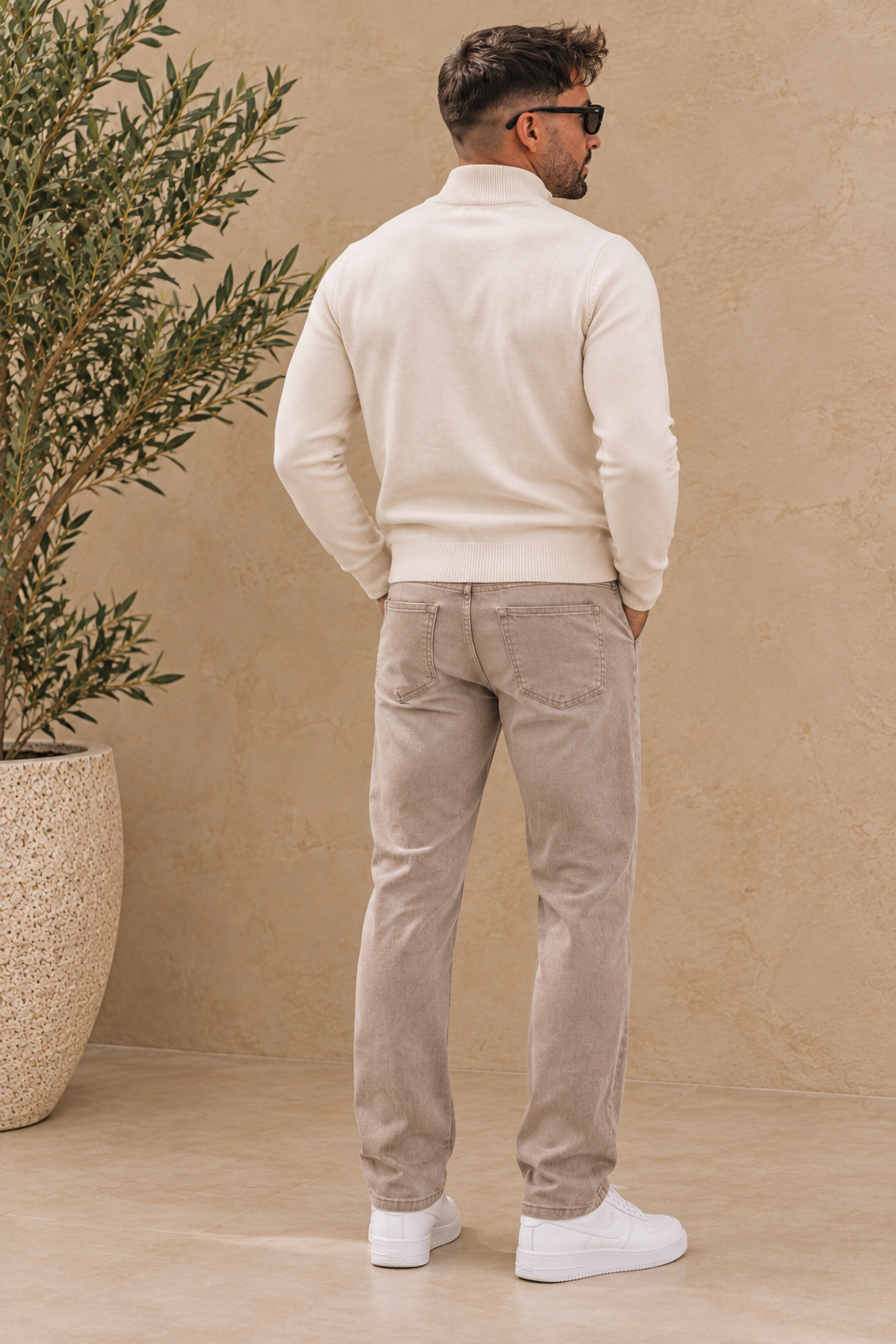 Pull zip beige