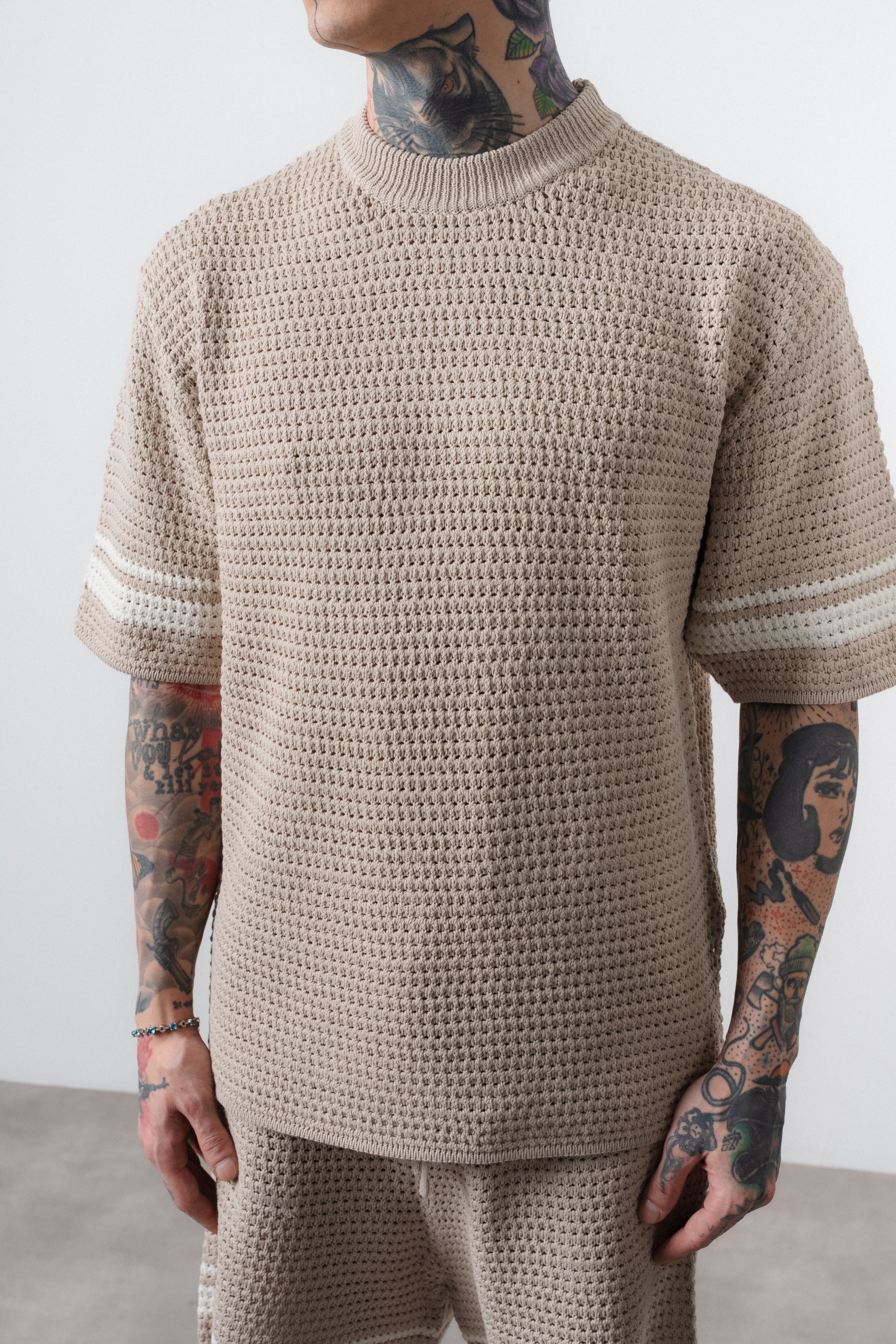 Ensemble short t-shirt maille beige