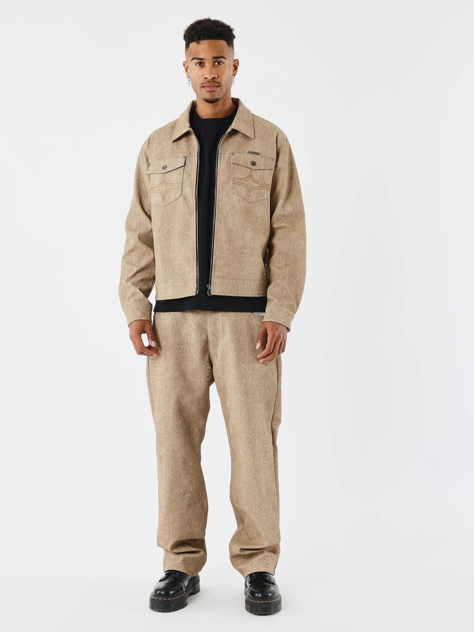 PXP - Veste similicuir marron effet denim