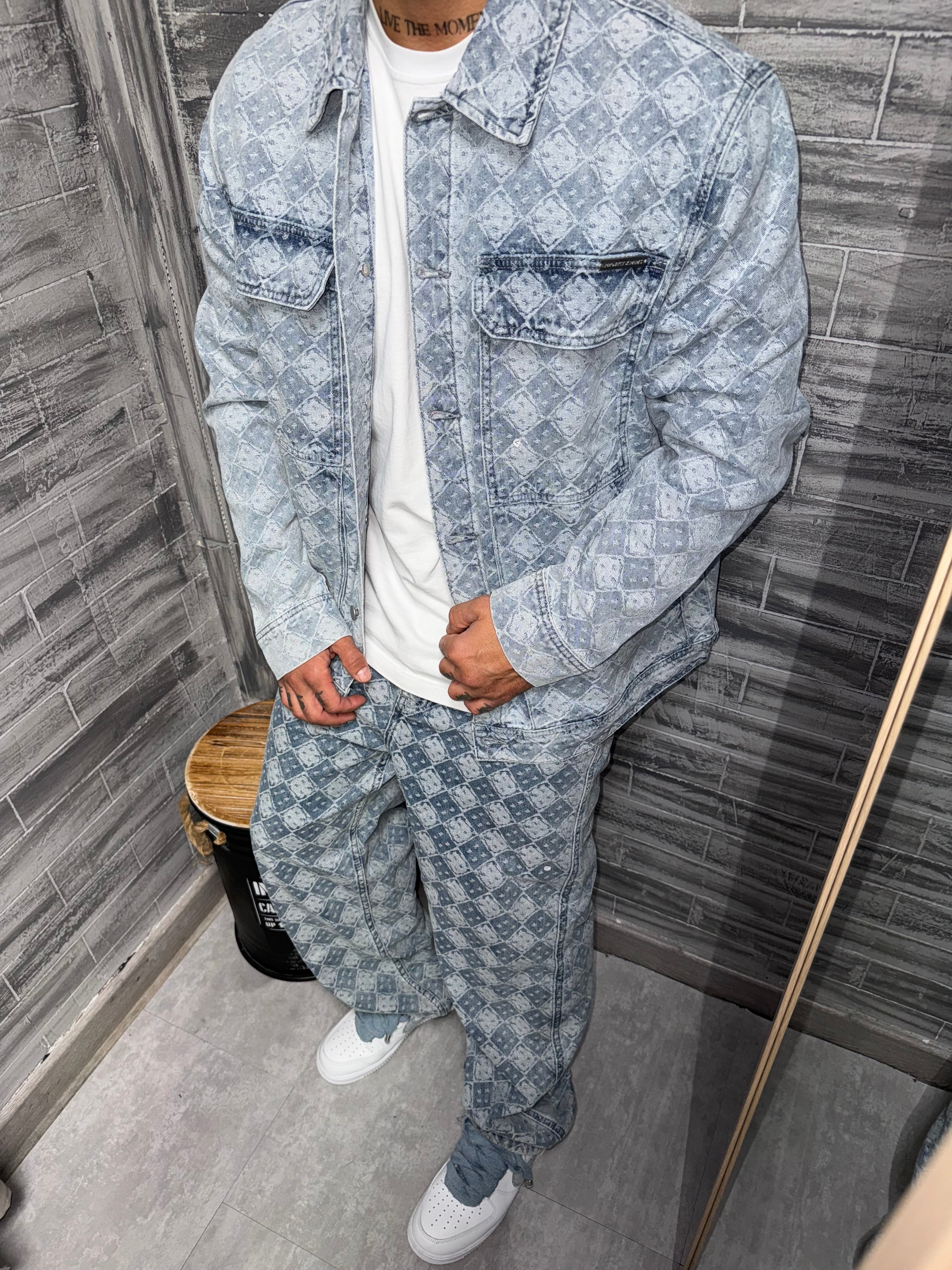 Veste Jean bleu motif géométrique