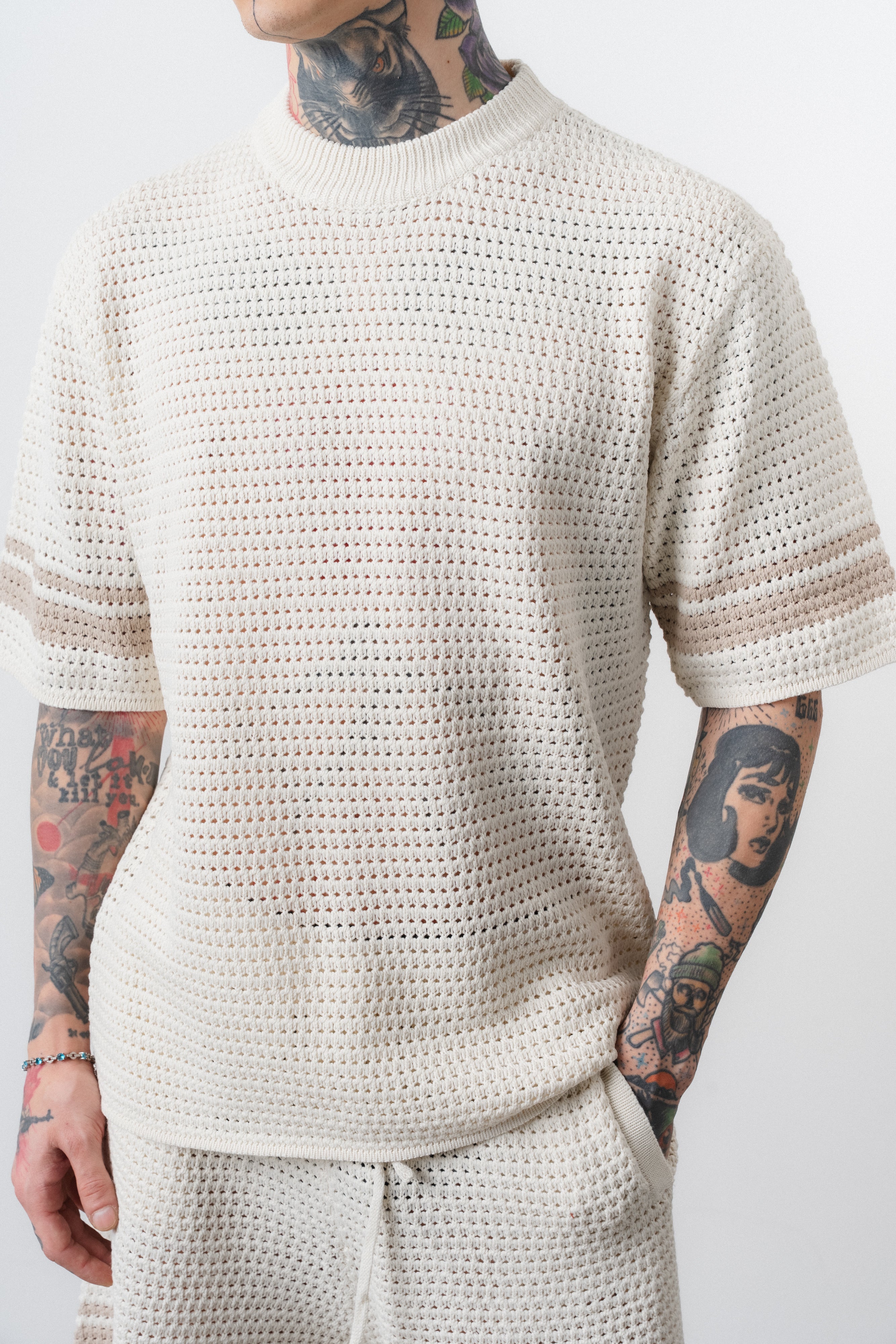 Ensemble short t-shirt maille blanc