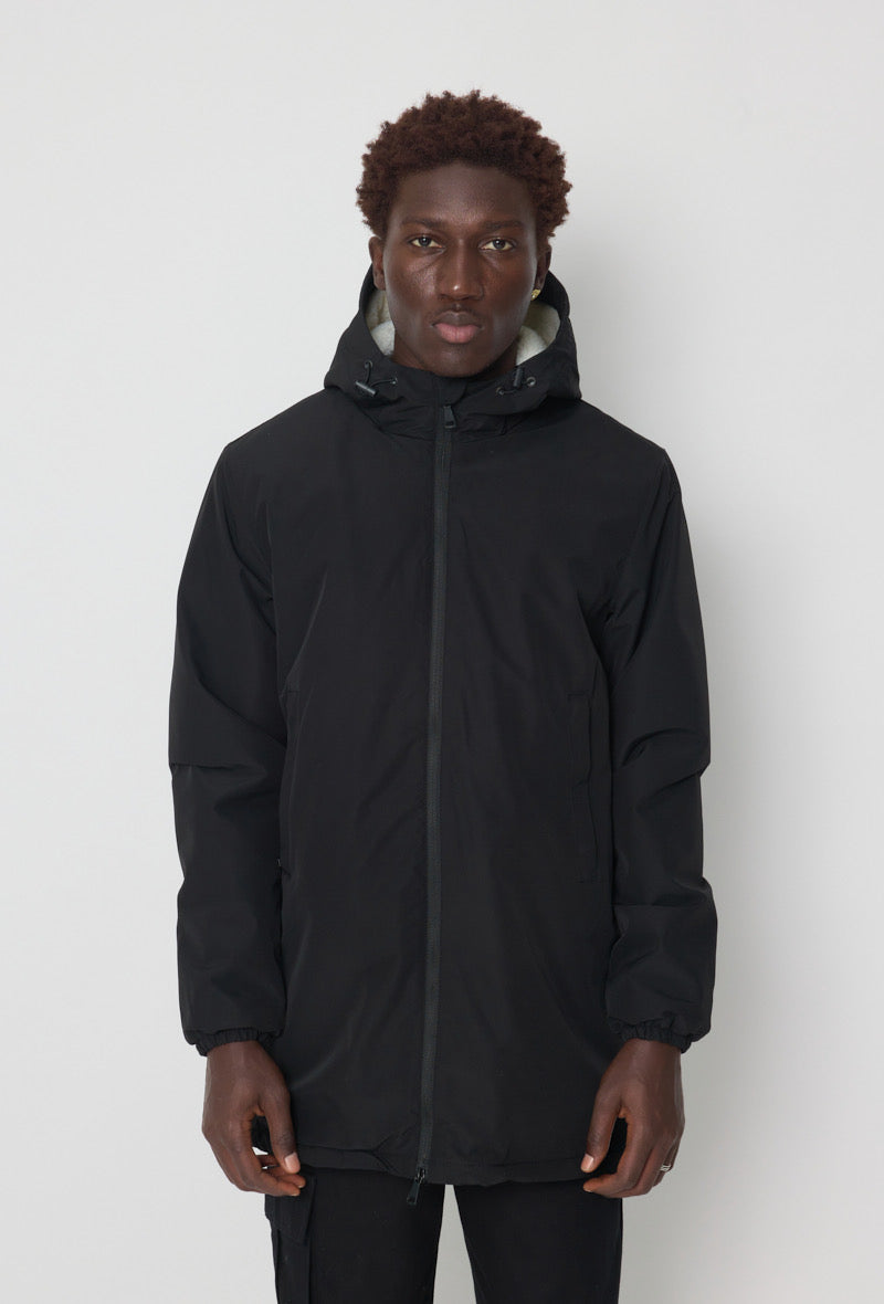 Veste capuche longue noir fourrée
