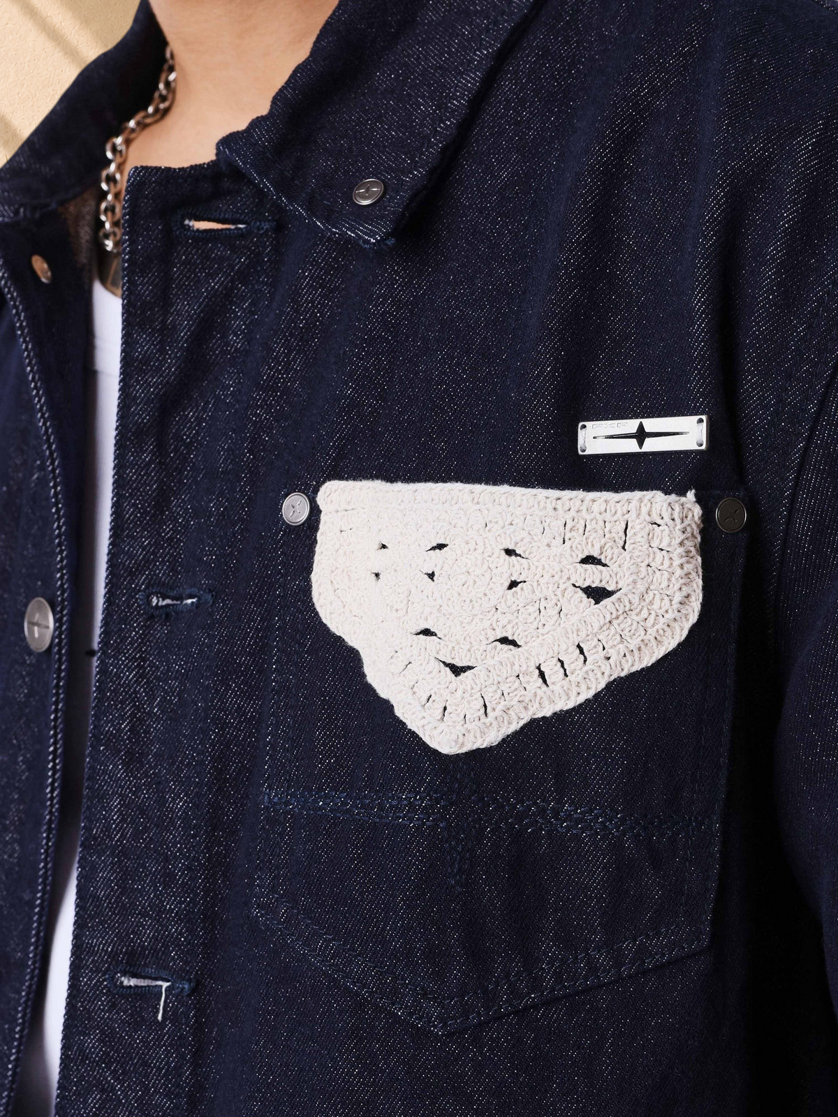 PXP - VESTE EN DENIM BANDE CROCHET BEIGE