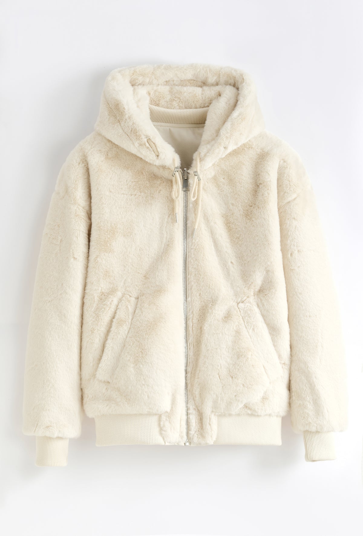 Veste bomber crème réversible similicuir / fourrure