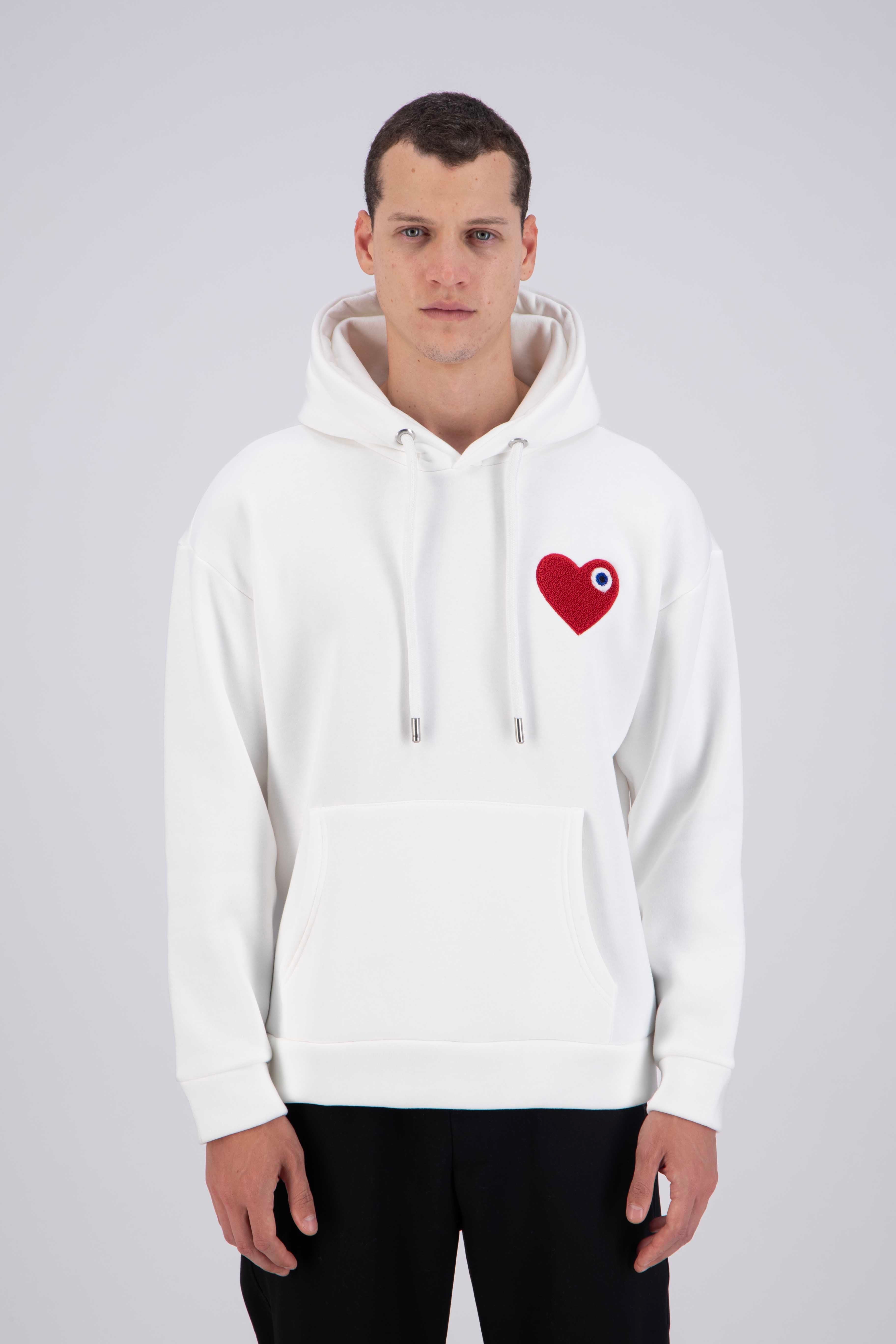 Sweat capuche Blanc Cœur rouge