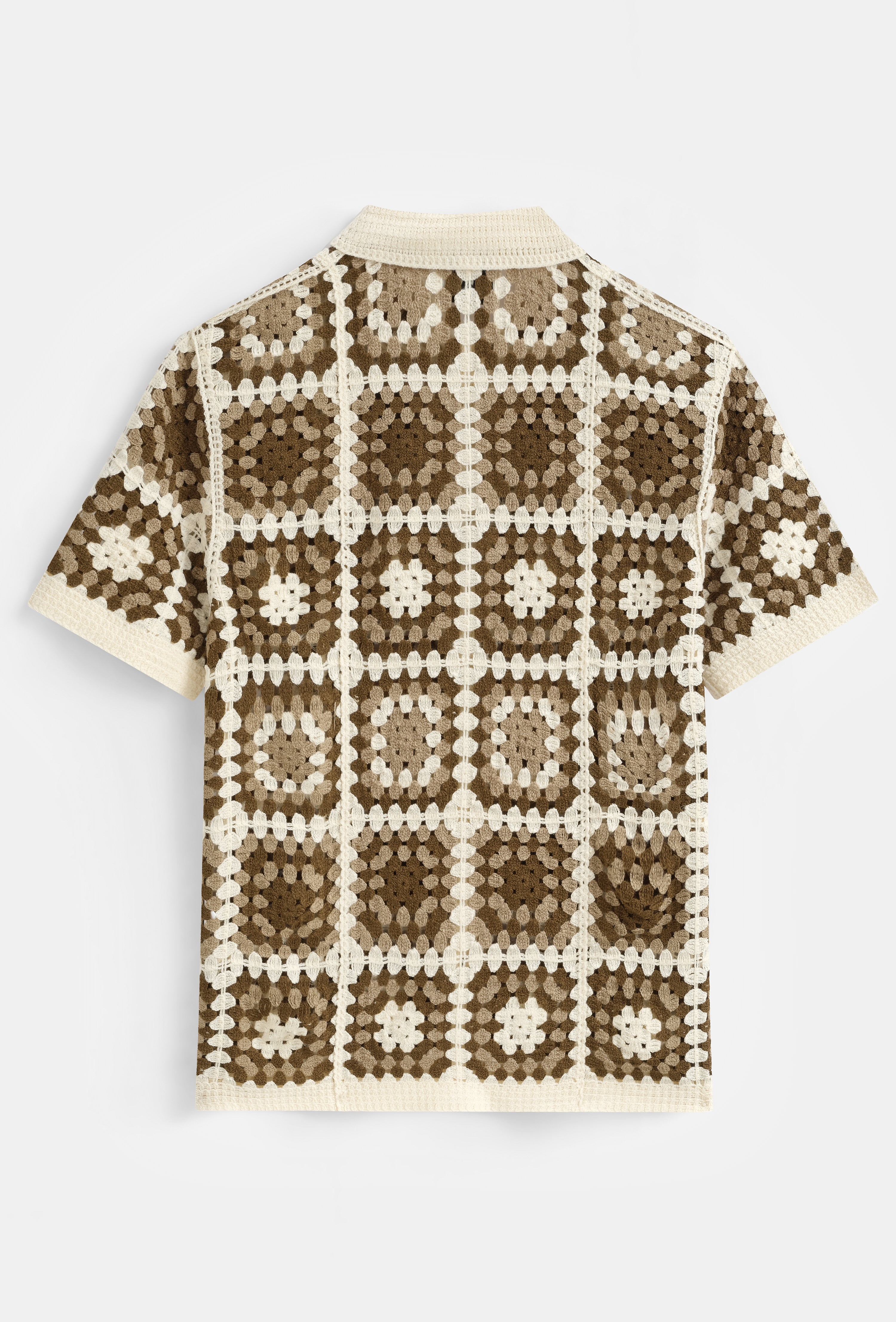 Ensemble crochet beige et marron short et chemise
