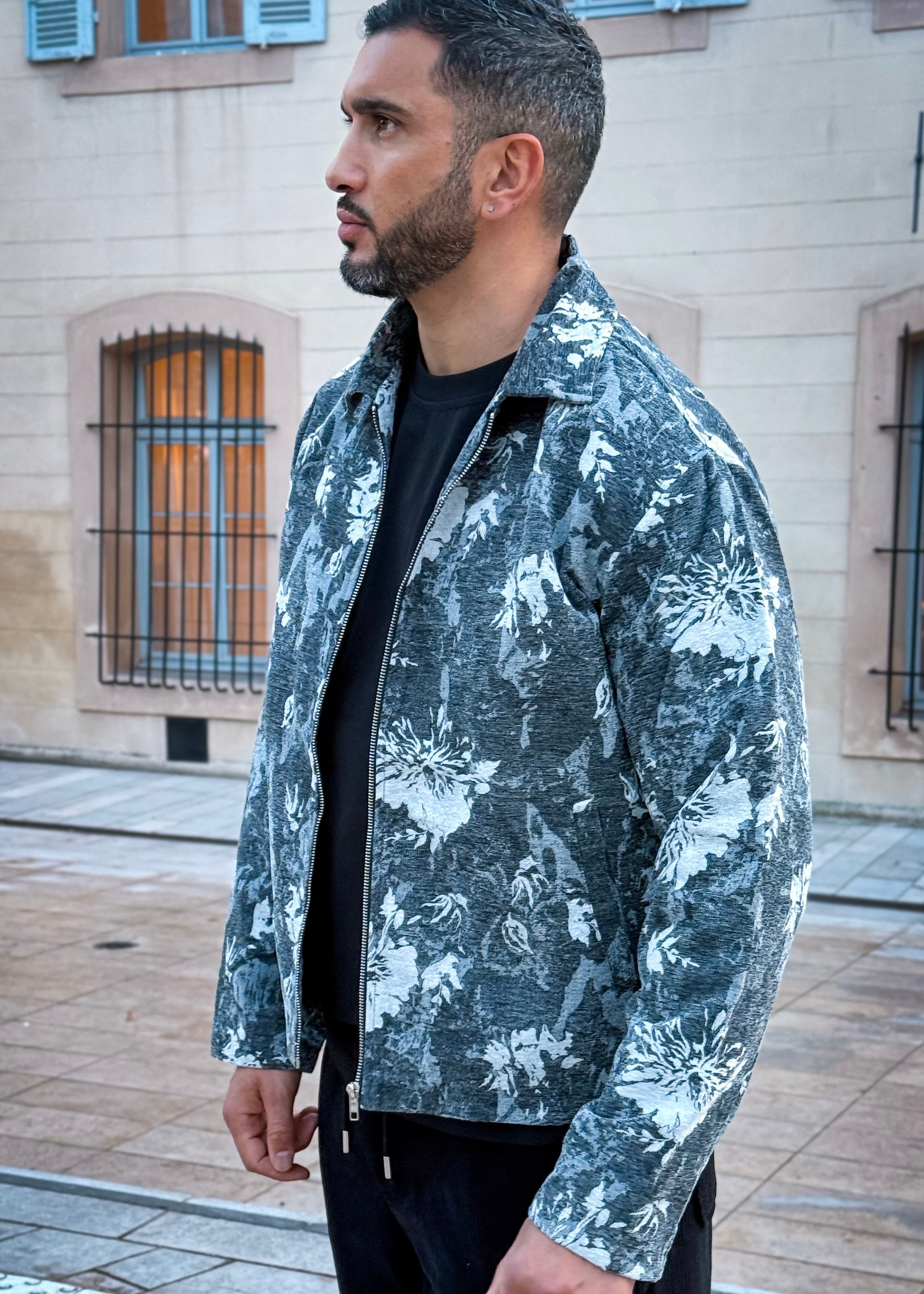 Veste motifs gris Flower
