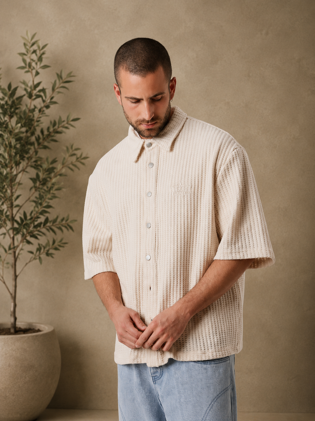 PXP - Chemise manche courte maille beige